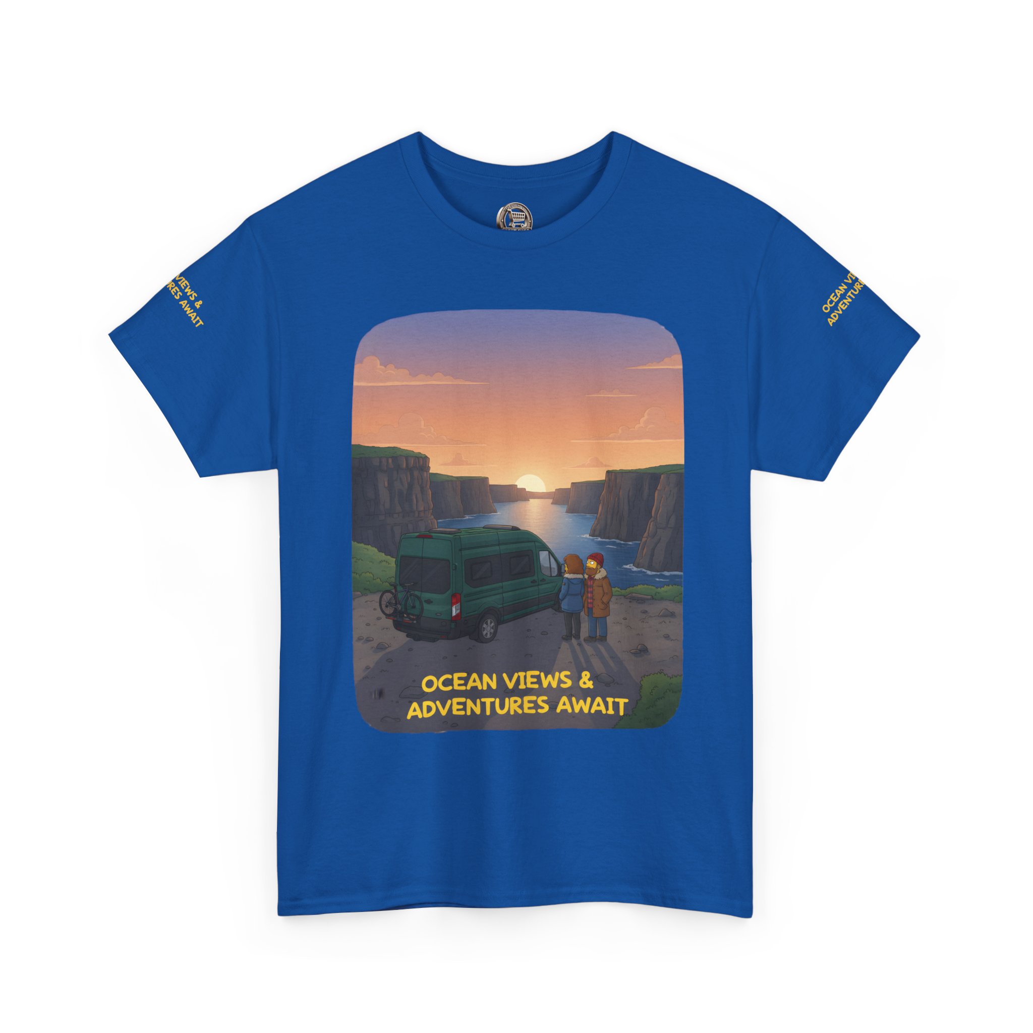 Unisex Heavy Cotton Tee — "Ocean Views-Adventures Awaits" Design Sitcom-Line