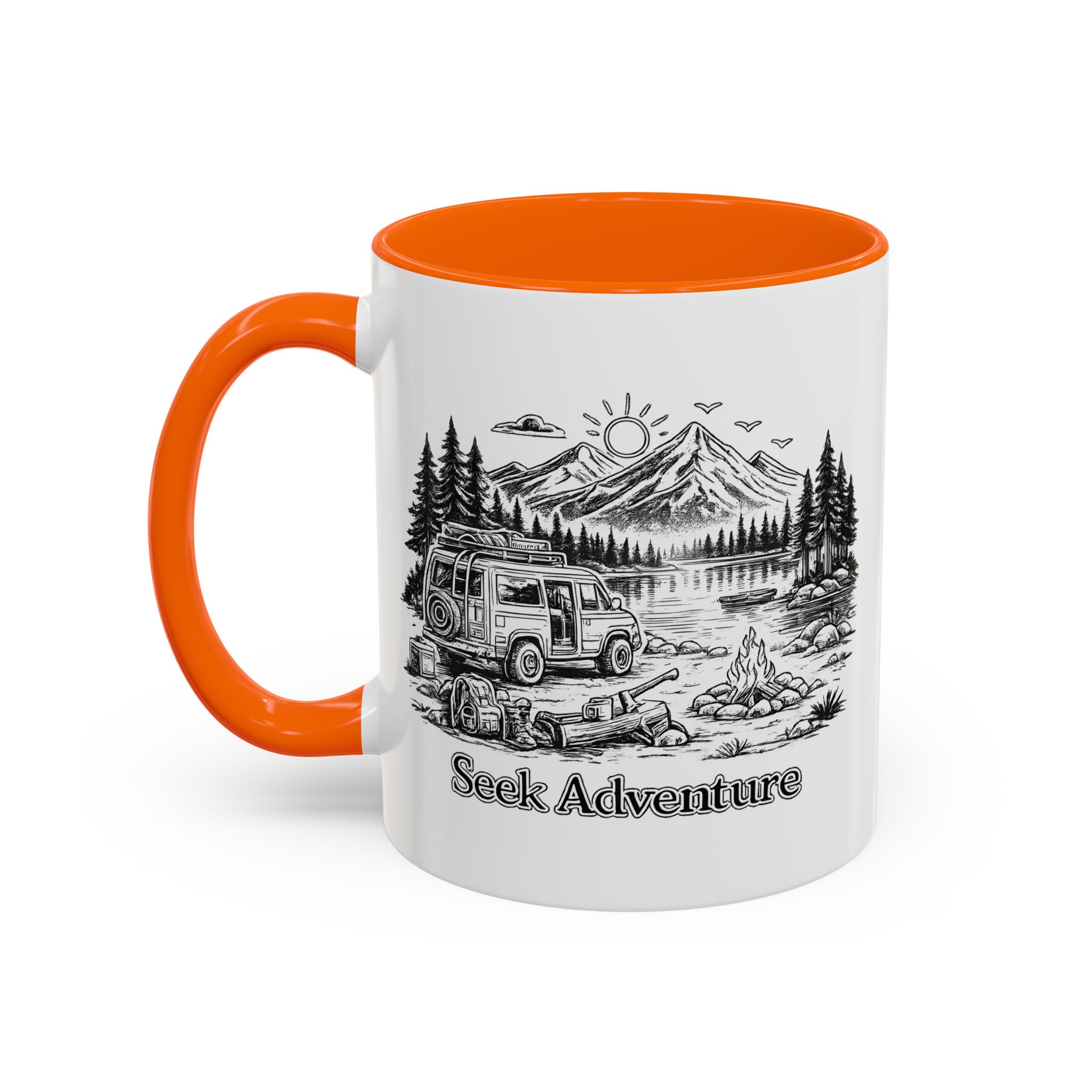 Accent Coffee Mug (11, 15oz) — "Seek Adventure" Design Minimal-Line
