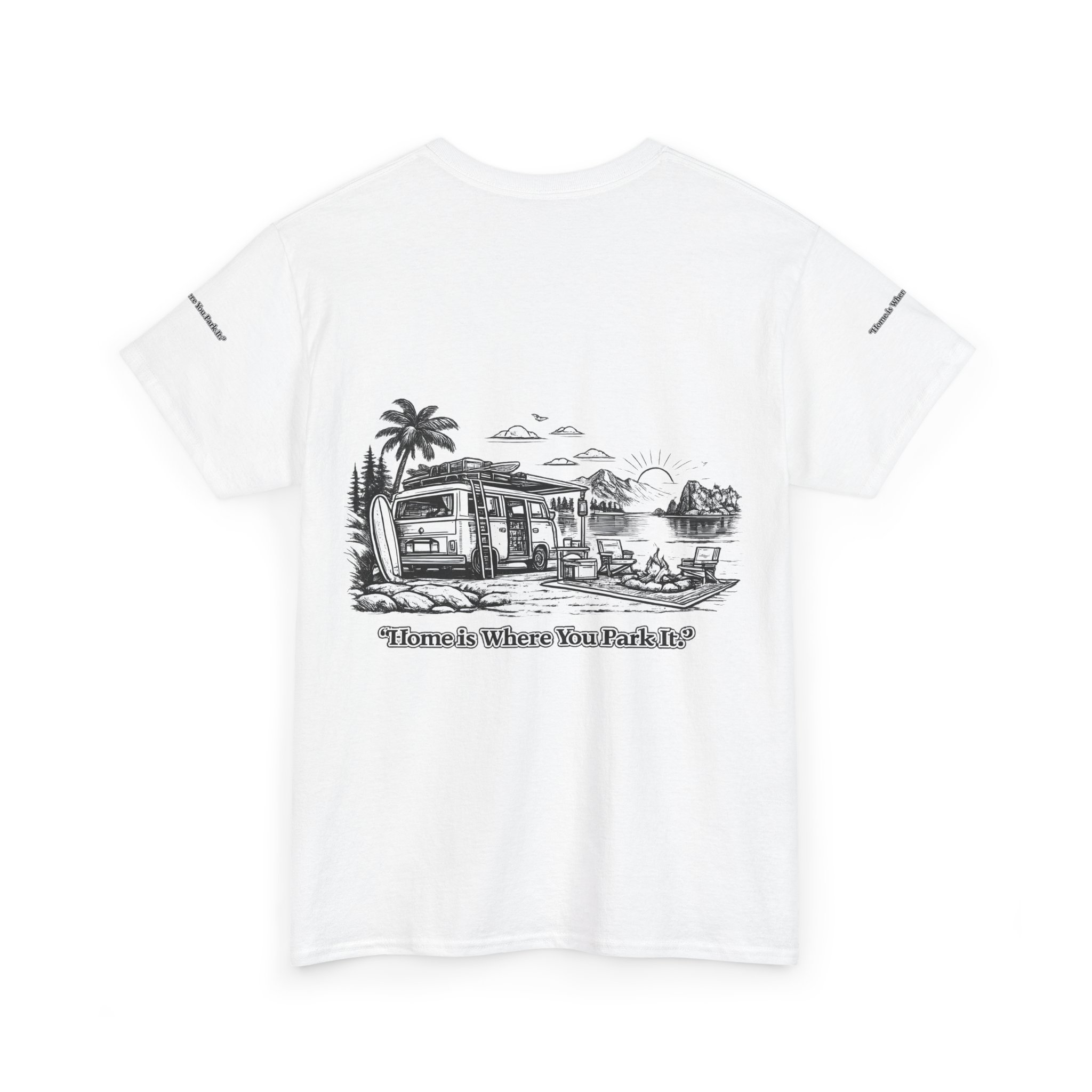 9369545998267531985_2048.jpeg Unisex Heavy Cotton Tee — "Home Is Where You Park It" Design Minimal-Line