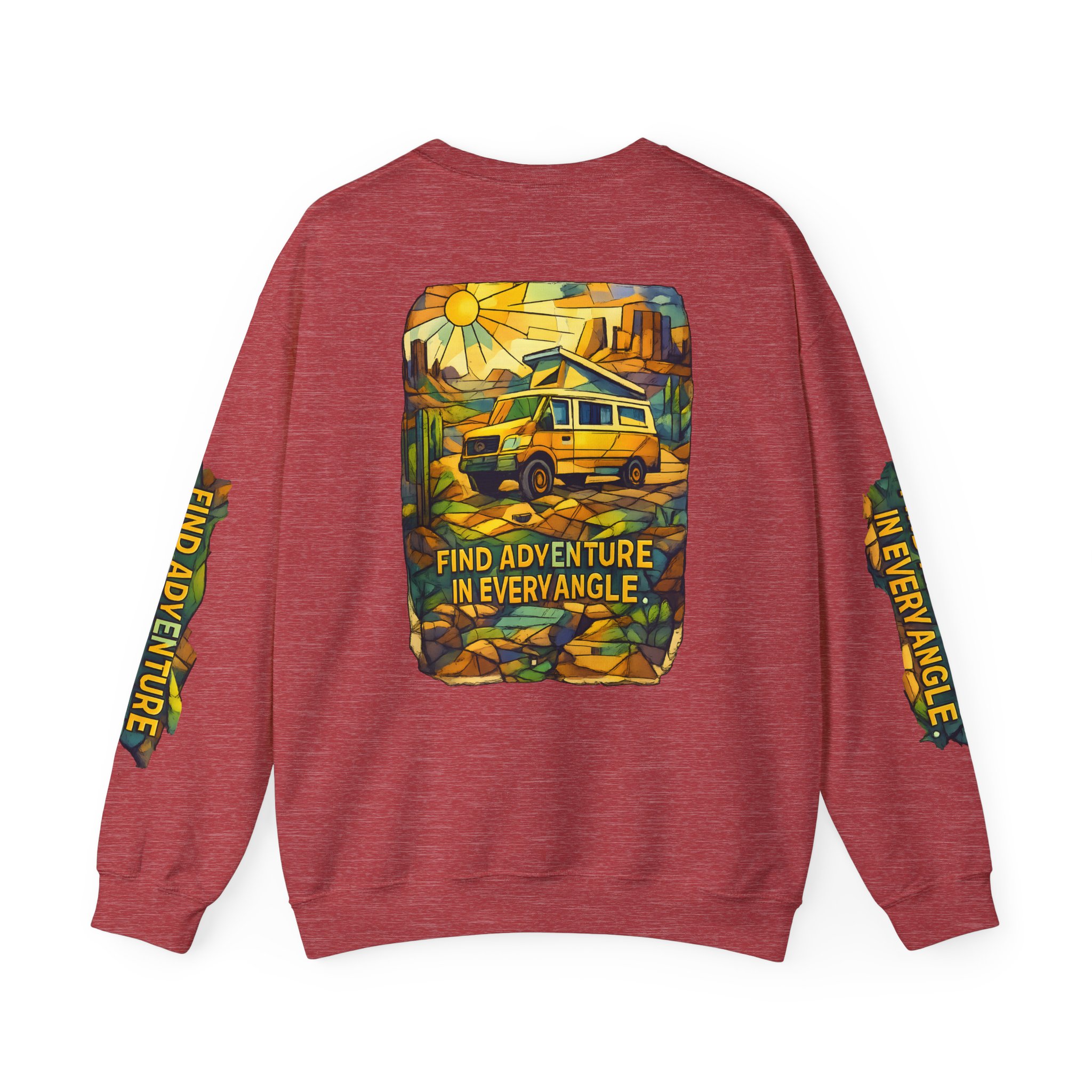 Unisex Heavy Blend™ Crewneck Sweatshirt — "Find Adventure In Every Corner" Design Cubic-Line