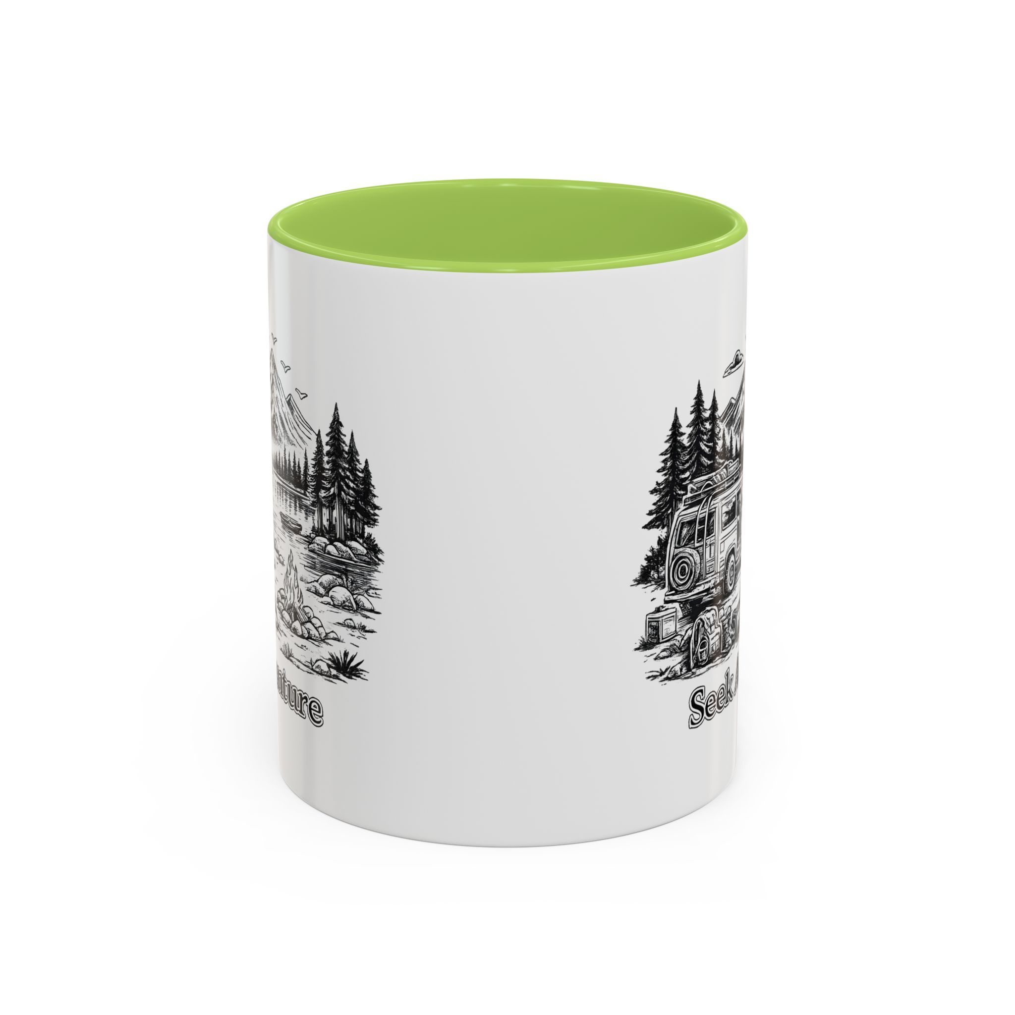 Accent Coffee Mug (11, 15oz) — "Seek Adventure" Design Minimal-Line