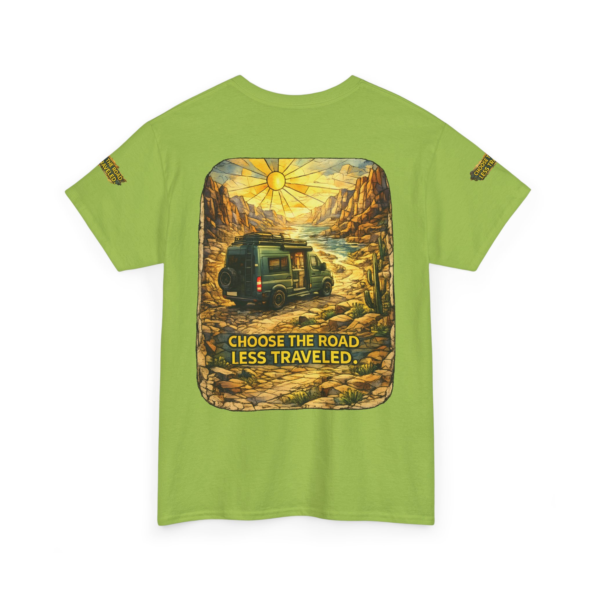 Unisex Heavy Cotton Tee — "Choose The Road Less Traveled" Design Cubic-Line
