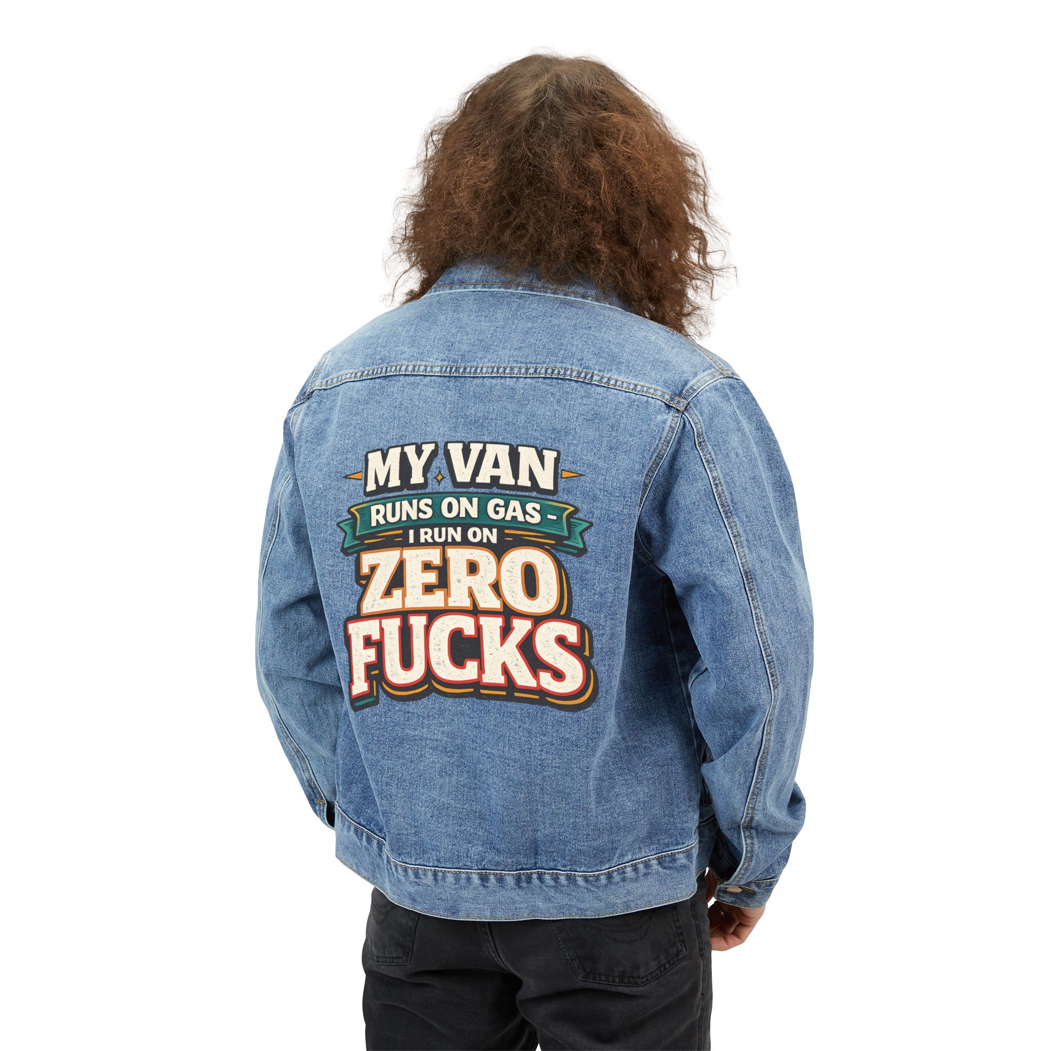 Men's Denim Jacket — "My Van Runs On Gas" Design F**K-Line