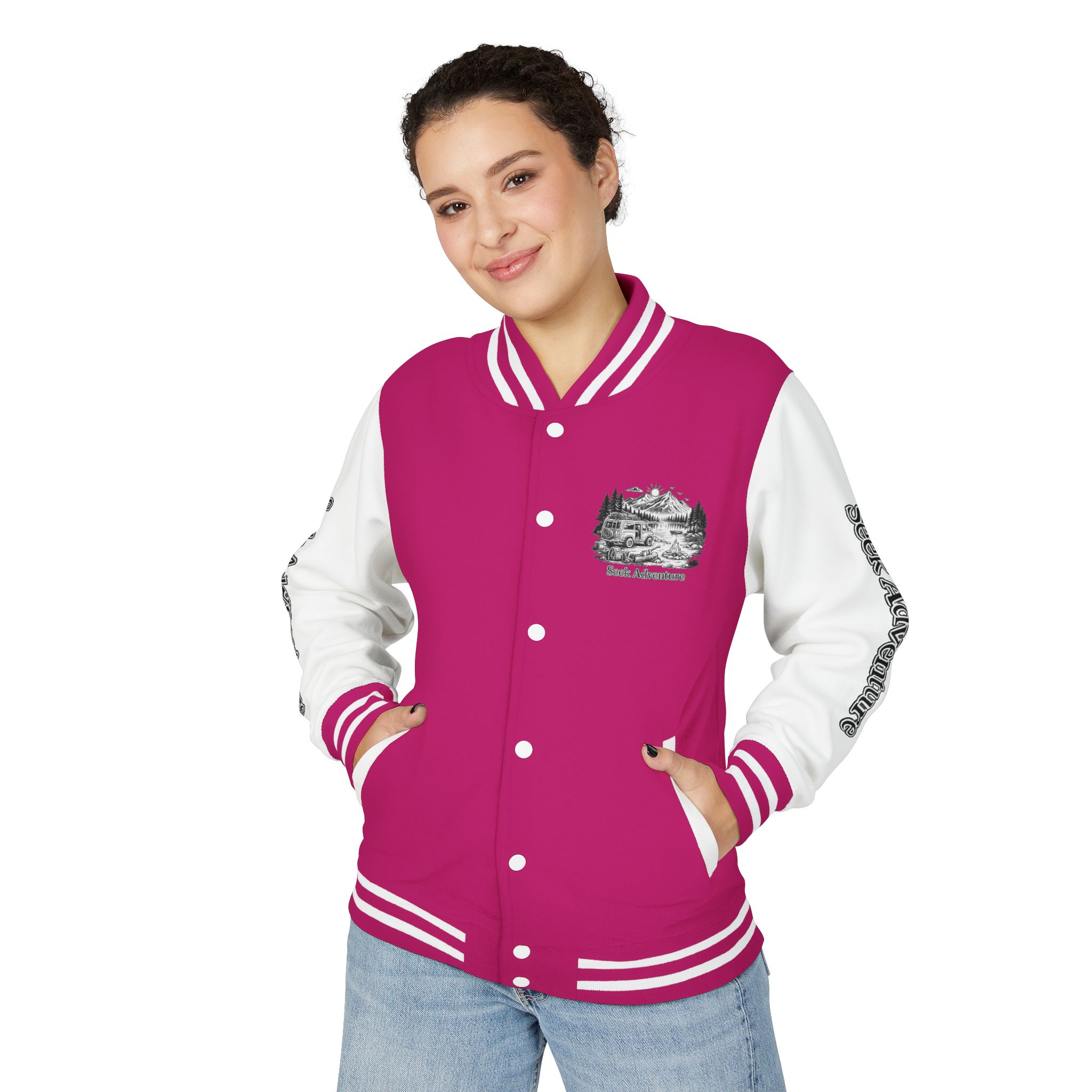 9394860592279687391_2048-2.jpeg Unisex Heavyweight Letterman Jacket — "Seek Adventure" Travel Varsity Coat