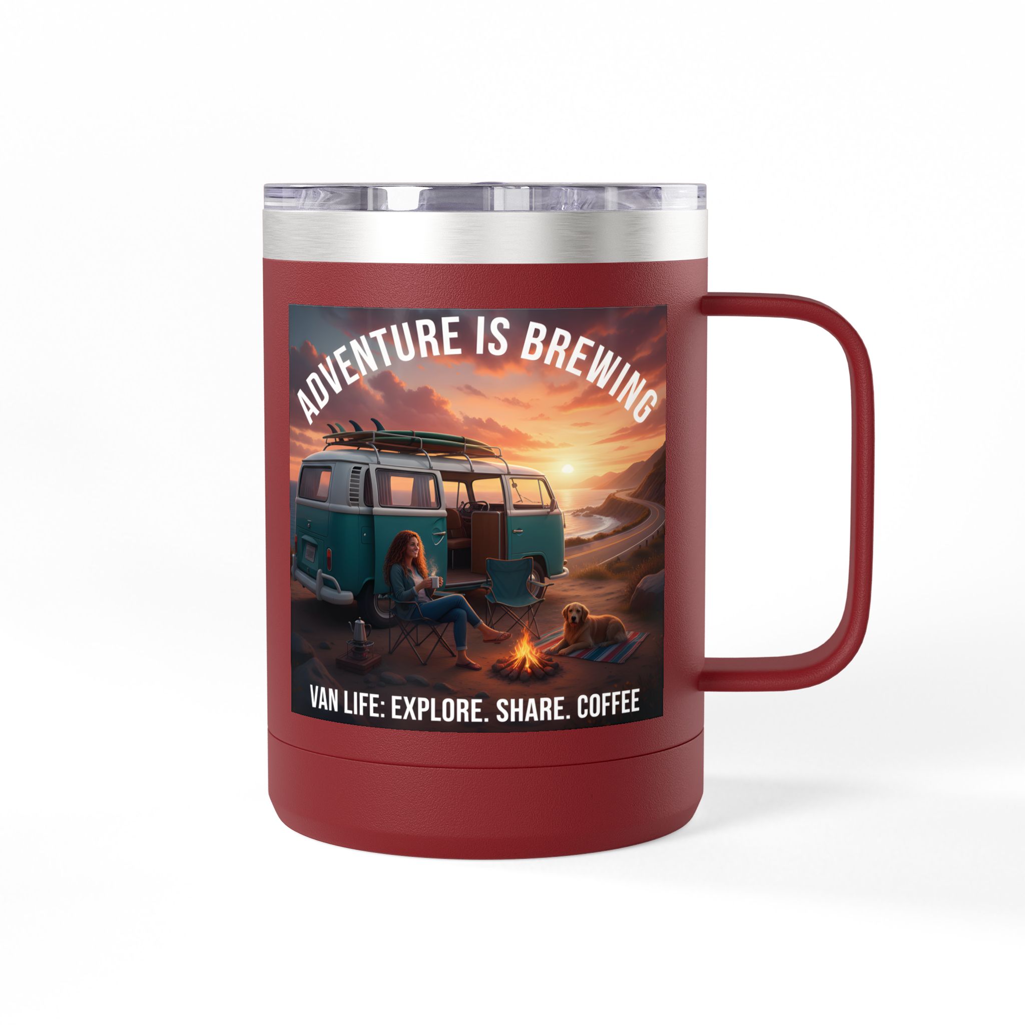 Coffee Mug Tumbler, 15oz-- "Adventure Is Brewing"