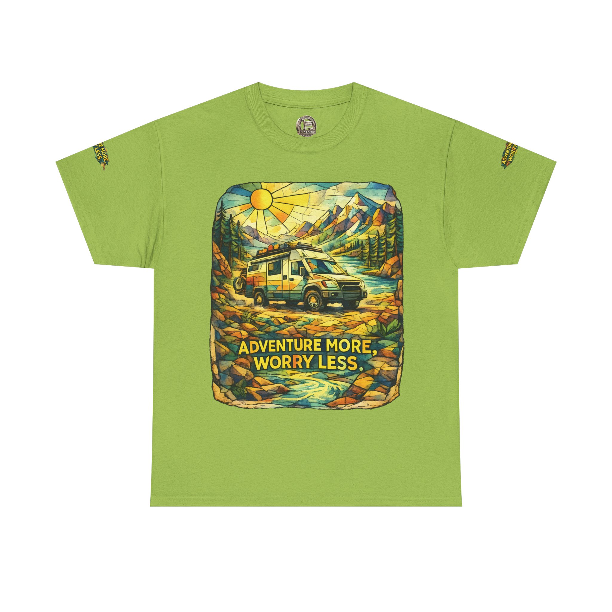 9397993745446267615_2048.jpeg Unisex Heavy Cotton Tee — "Adventure More Worry Less" Design Cubic-Line