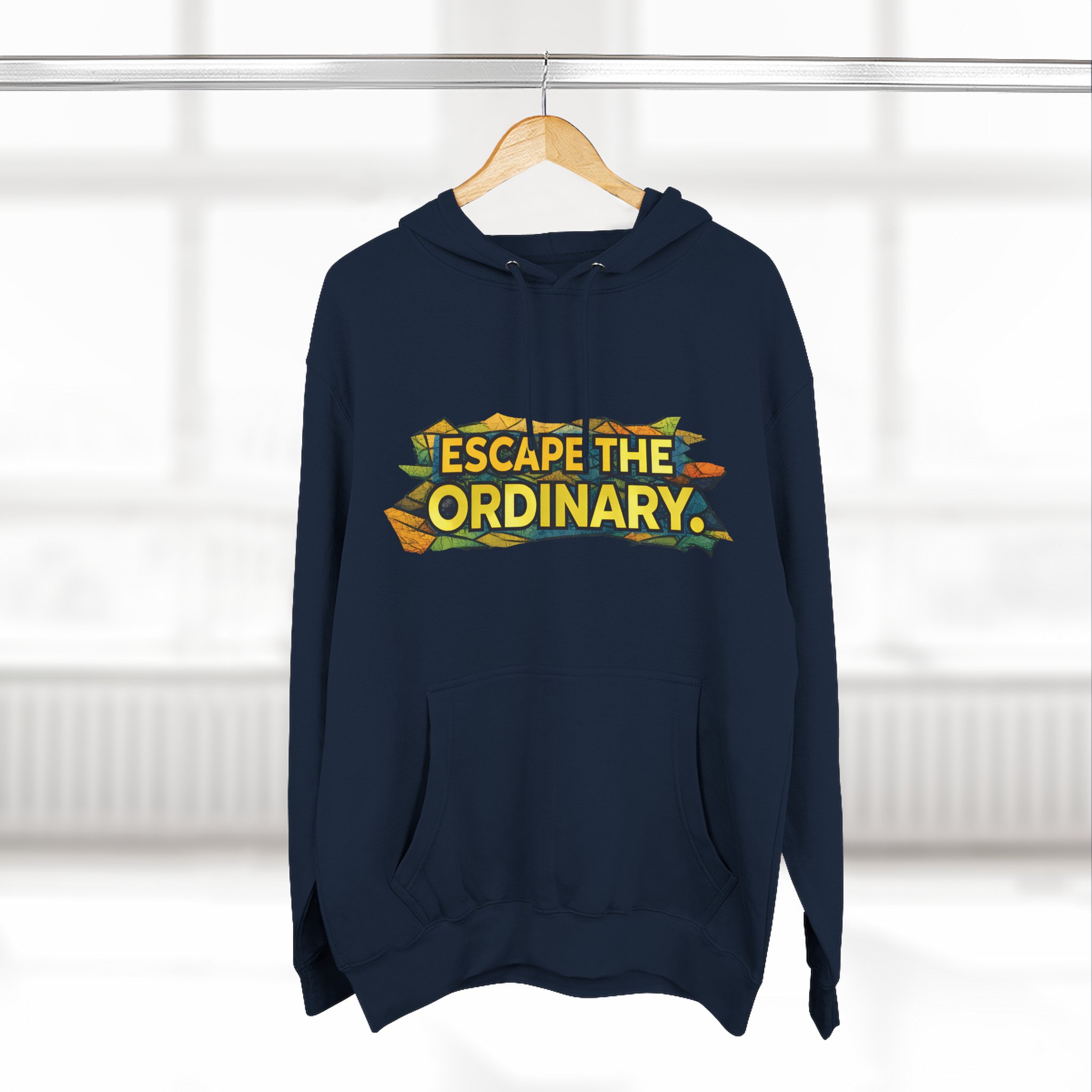 Three-Panel Fleece Hoodie - "Escape The Ordinary" Design Cubic-Line
