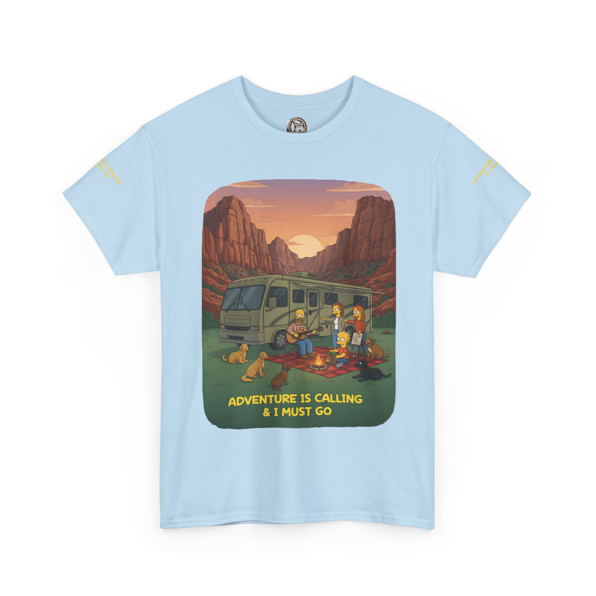 Unisex Heavy Cotton Tee — "Adventure Is Calling-I Must Go" Design Sitcom-Line