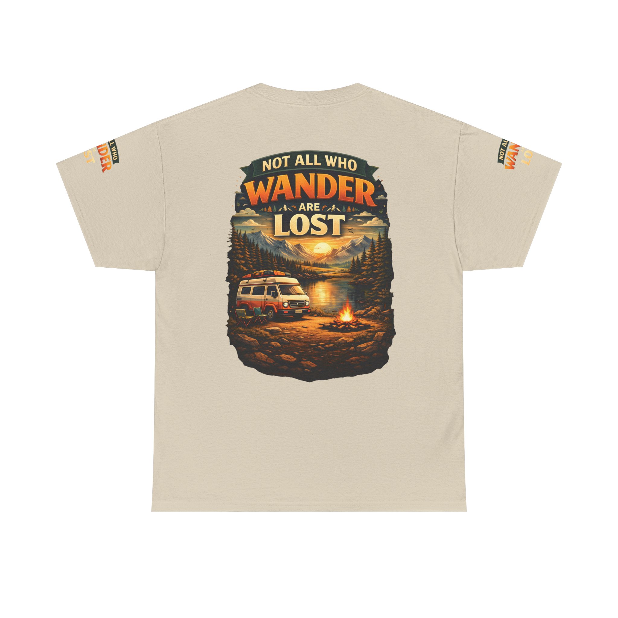 Unisex Heavy Cotton Tee — "Not All Who Wander Are Lost" Design Scenic-Line