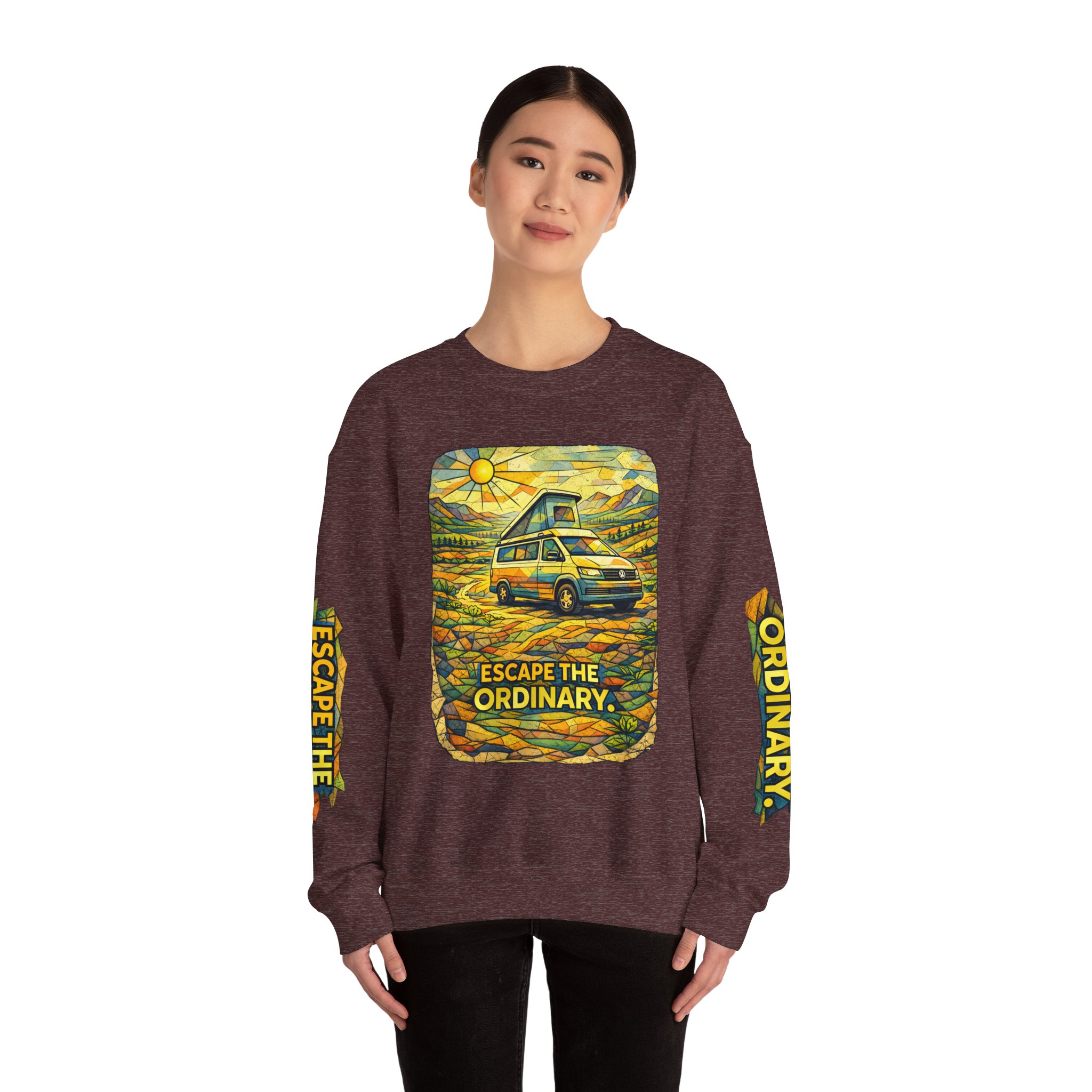 Unisex Heavy Blend™ Crewneck Sweatshirt — "Escape The Ordinary" Design Cubic-Line
