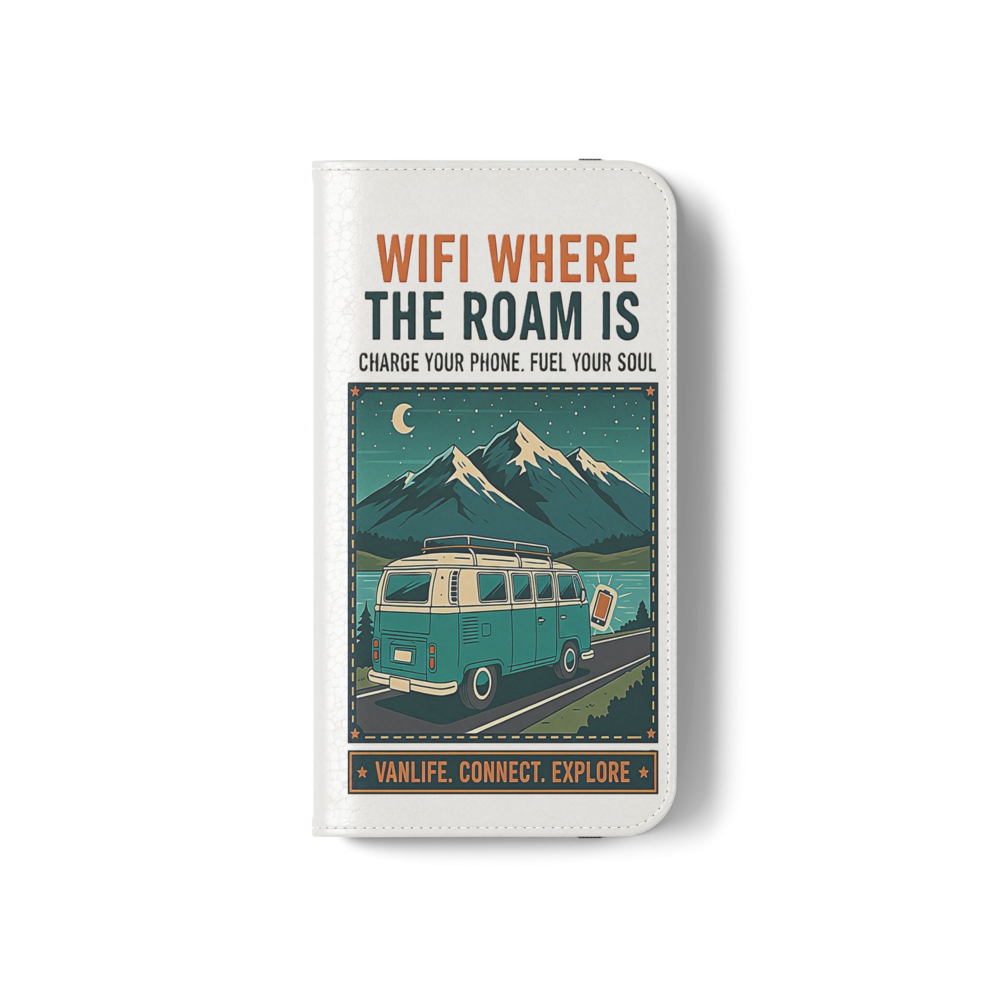 Flip Phone Case — “WiFi Where the Roam Is” Vanlife Wallet Case