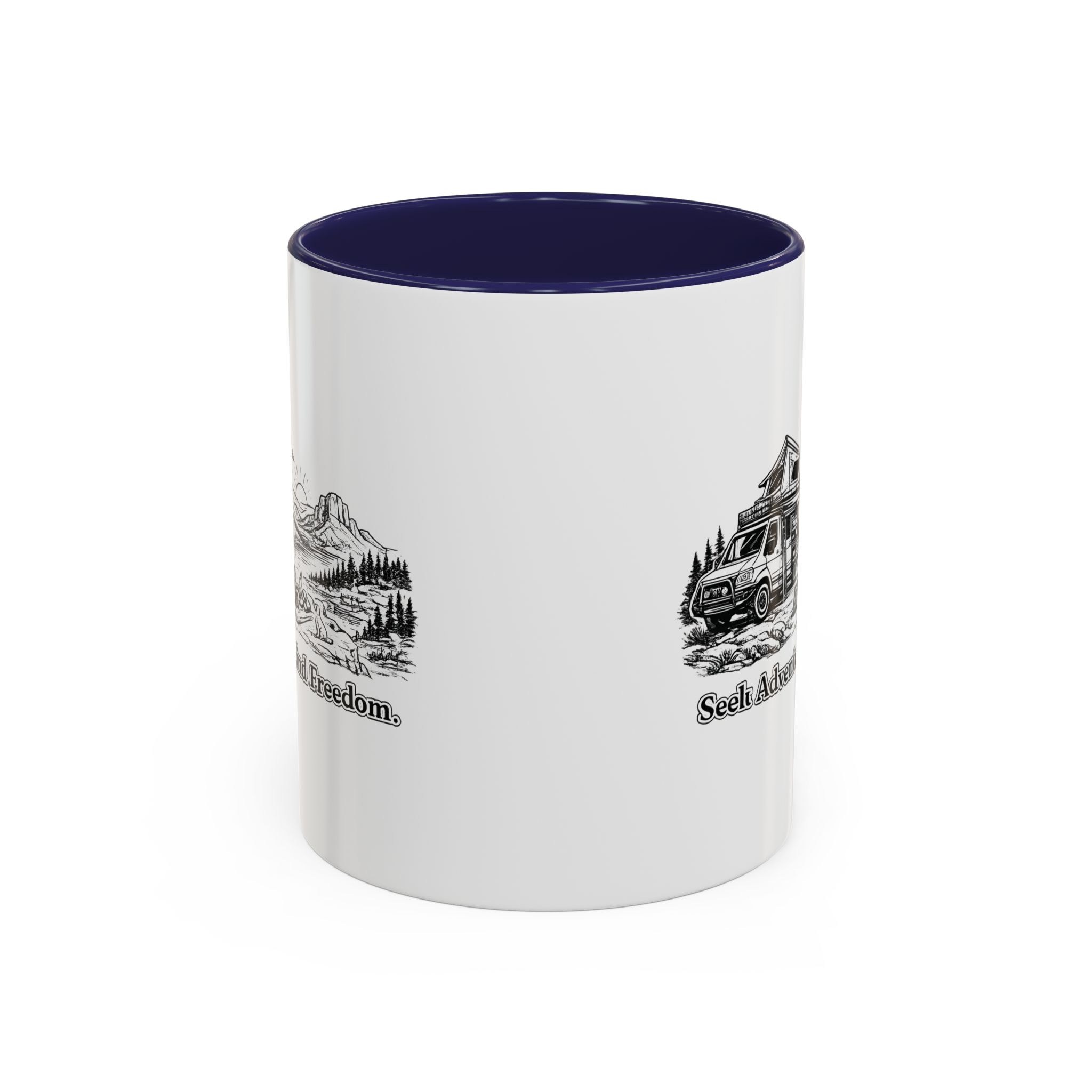 Accent Coffee Mug (11, 15oz) — "Seek Adventure, Find Freedom" Design Minimal-Line