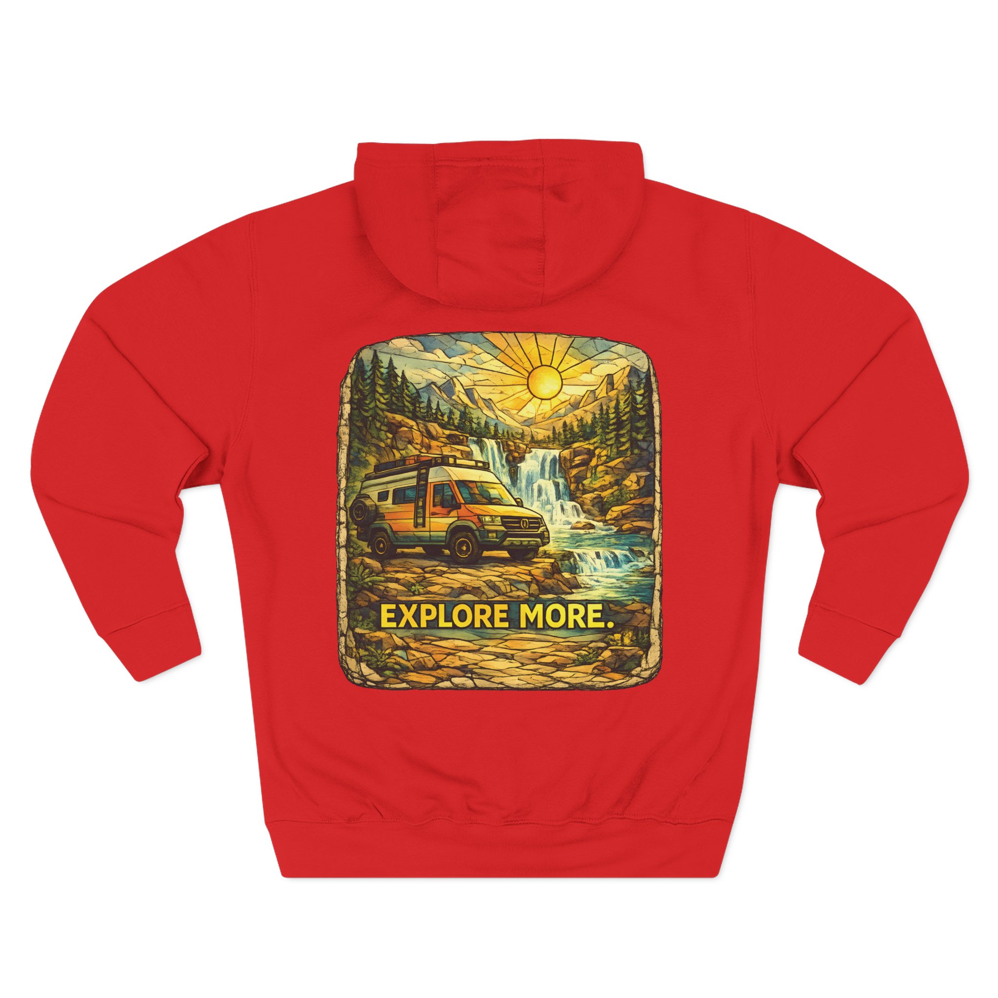 Three-Panel Fleece Hoodie - "Explore More" Design Cubic-Line