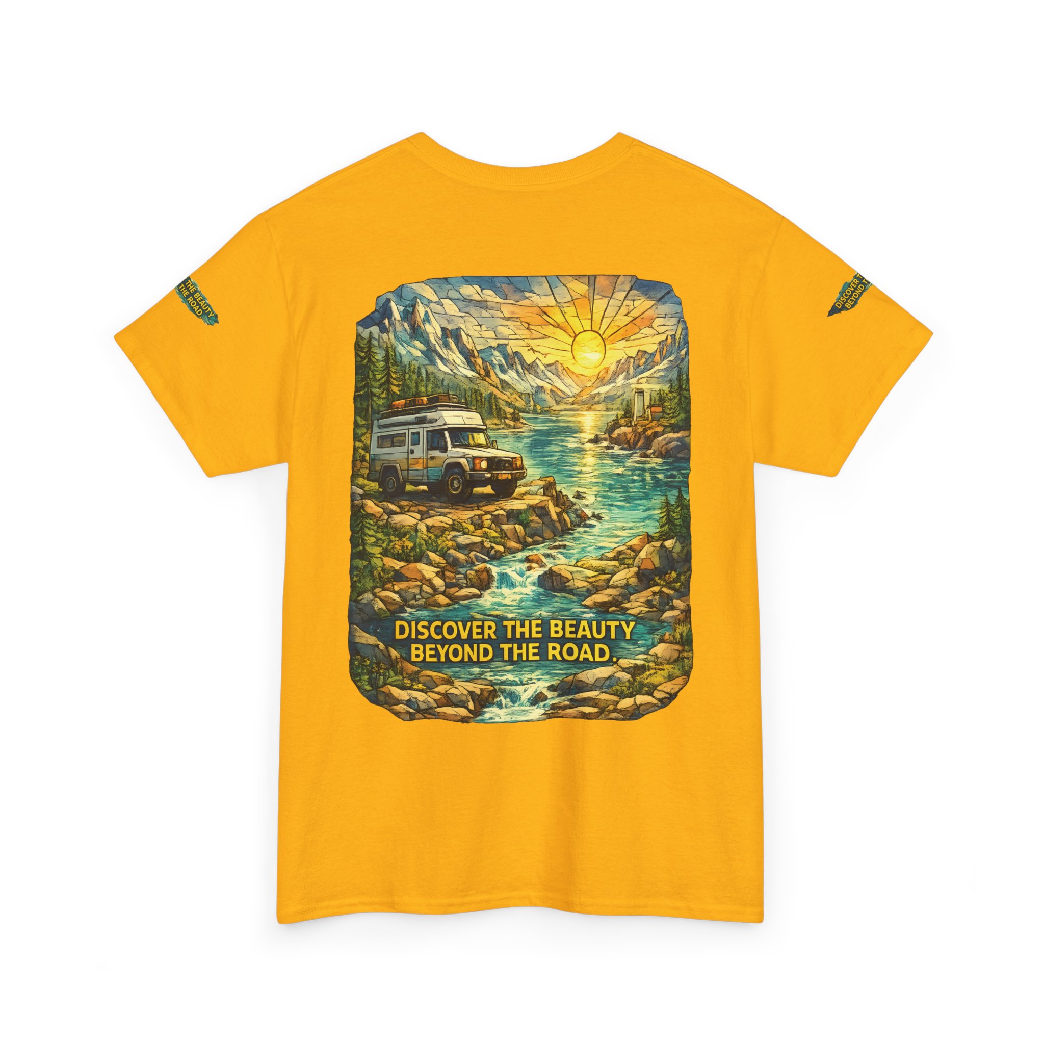 Unisex Heavy Cotton Tee — "Discover The Bieuty Beyond The Road" Design Cubic-Line