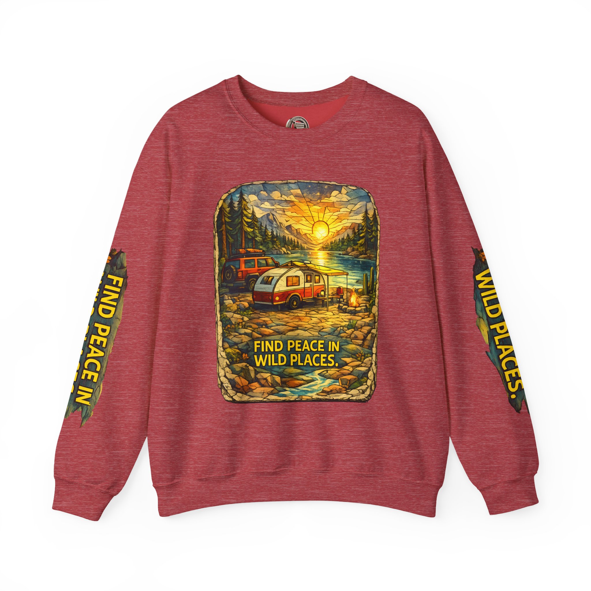 Unisex Heavy Blend™ Crewneck Sweatshirt — "Find Peace In Wild Places" Design Cubic-Line