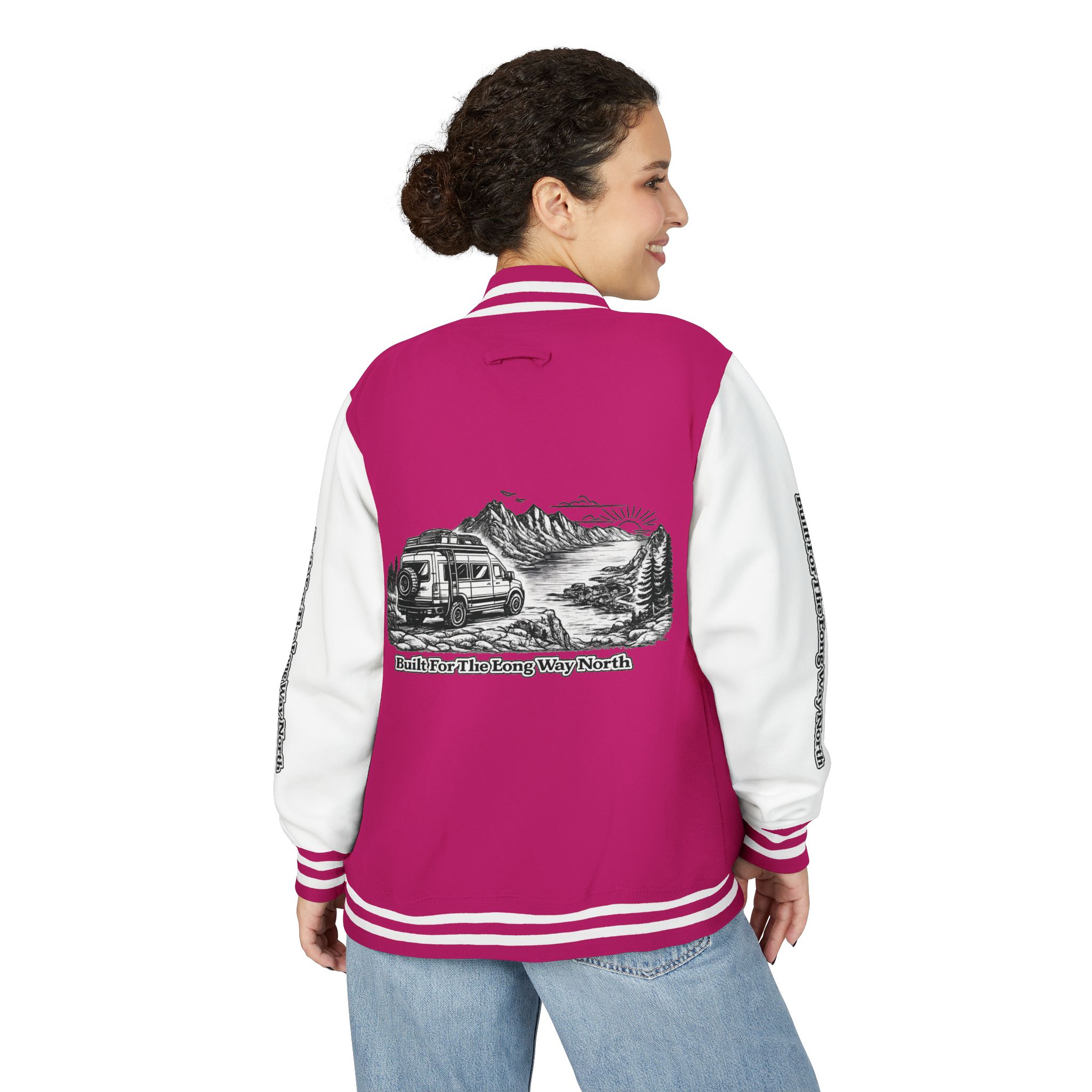Unisex Heavyweight Letterman Jacket — "Built For The Long Way North" Travel Varsity Coat