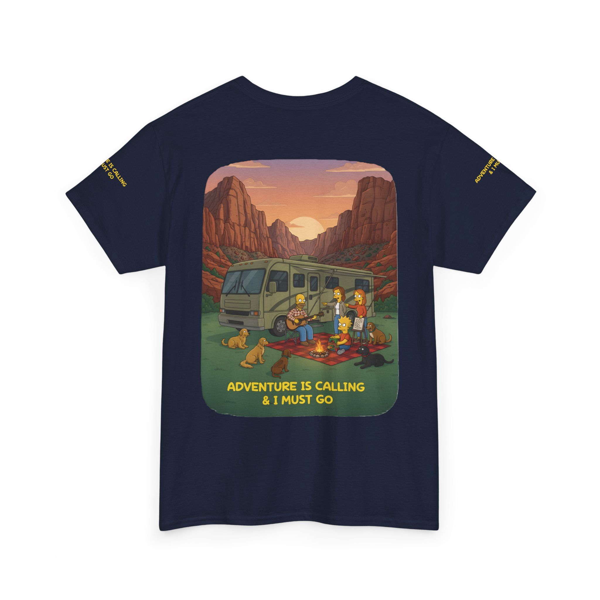 Unisex Heavy Cotton Tee — "Adventure Is Calling-I Must Go" Design Sitcom-Line