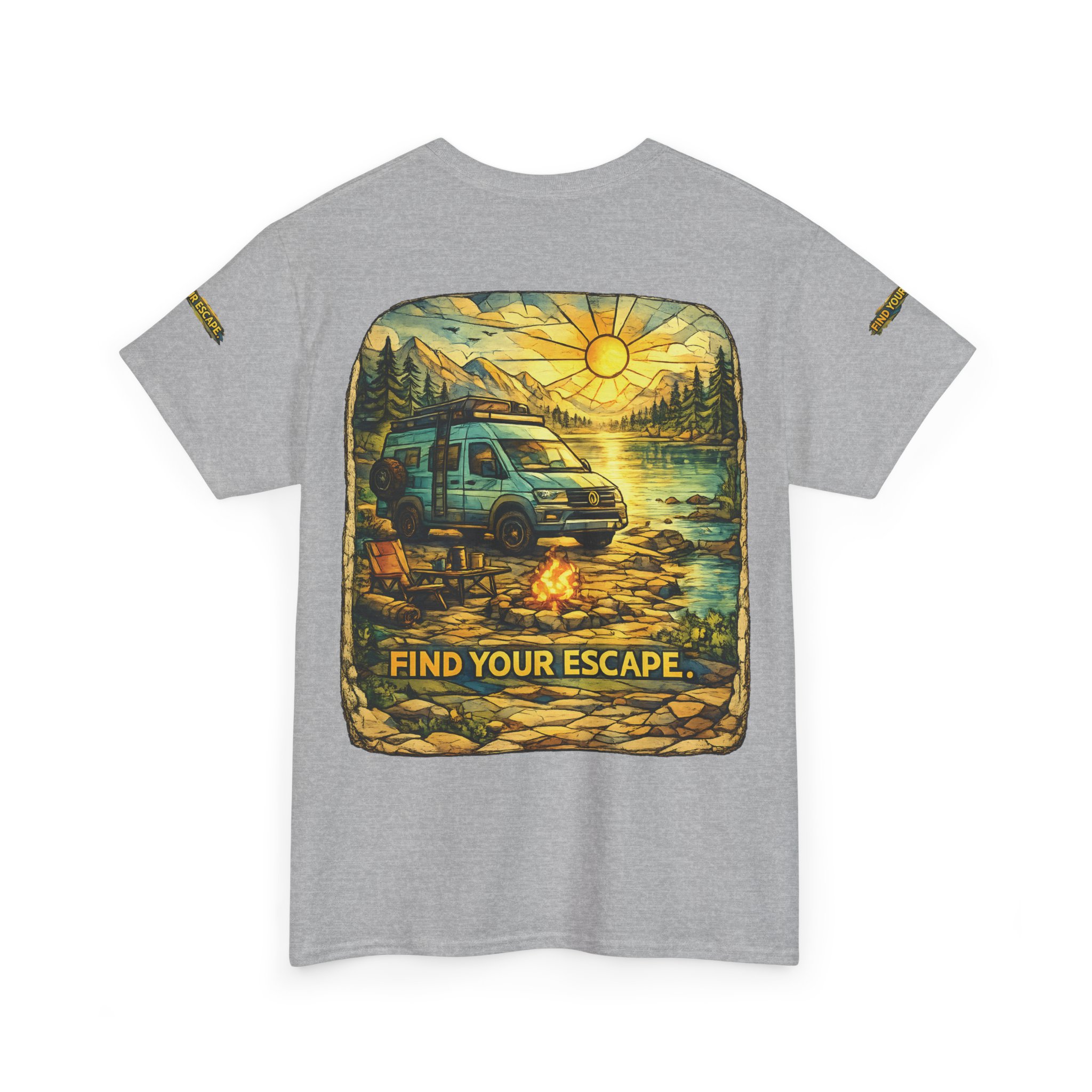 Unisex Heavy Cotton Tee — "Find Your Escape" Design Cubic-Line