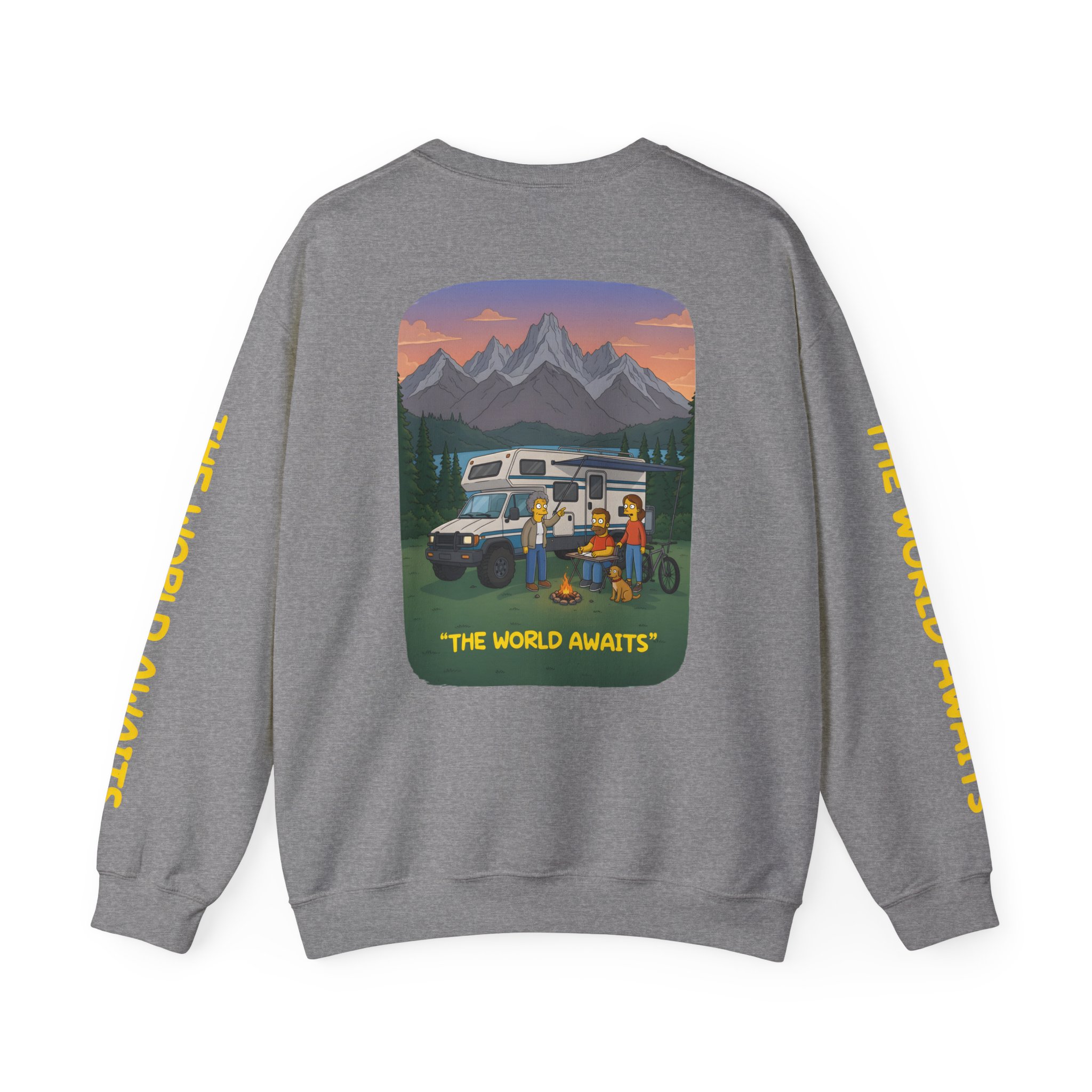 Unisex Heavy Blend™ Crewneck Sweatshirt — "The World Awaits" Design Sitcom-Line