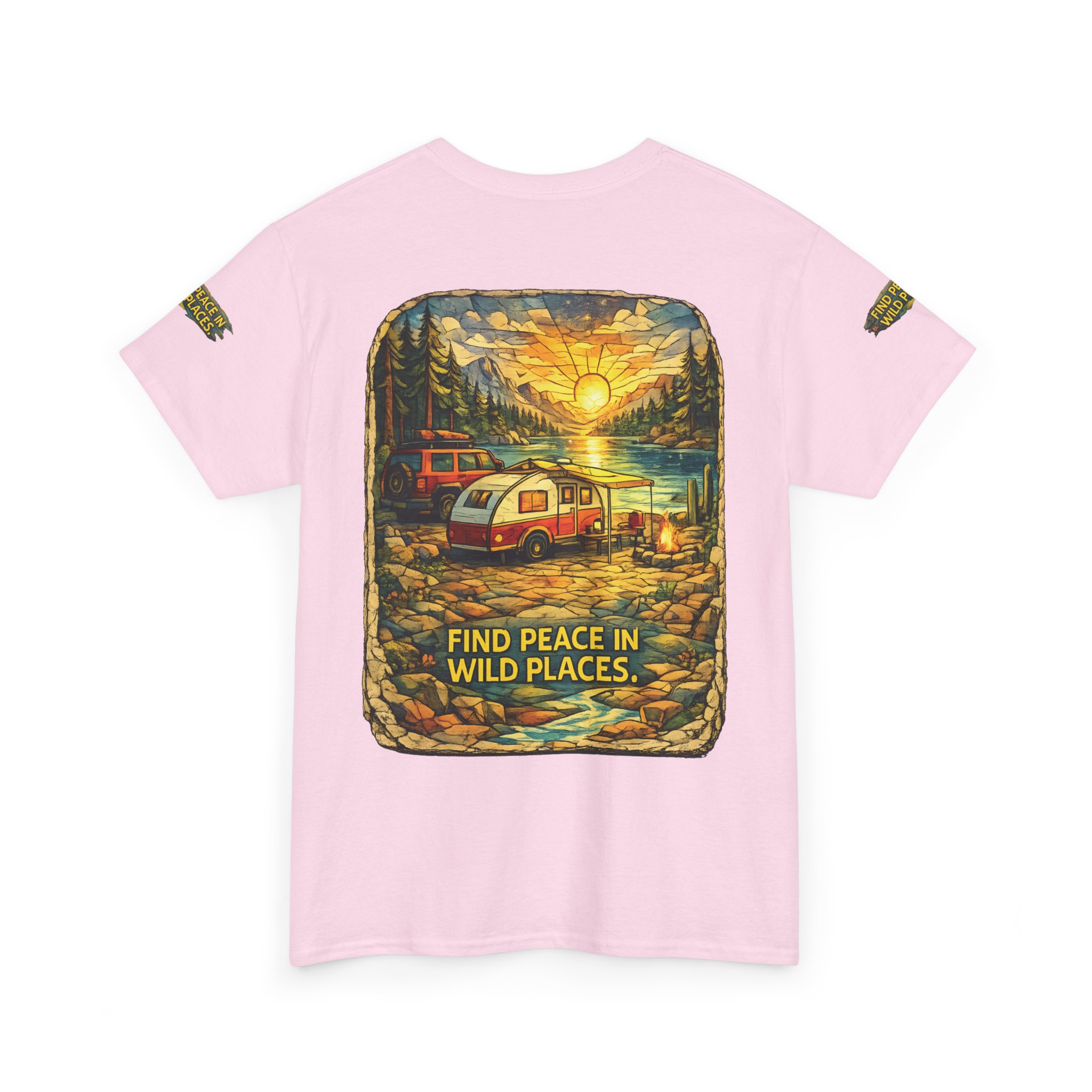 Unisex Heavy Cotton Tee — "Find Peace In Wild Places" Design Cubic-Line