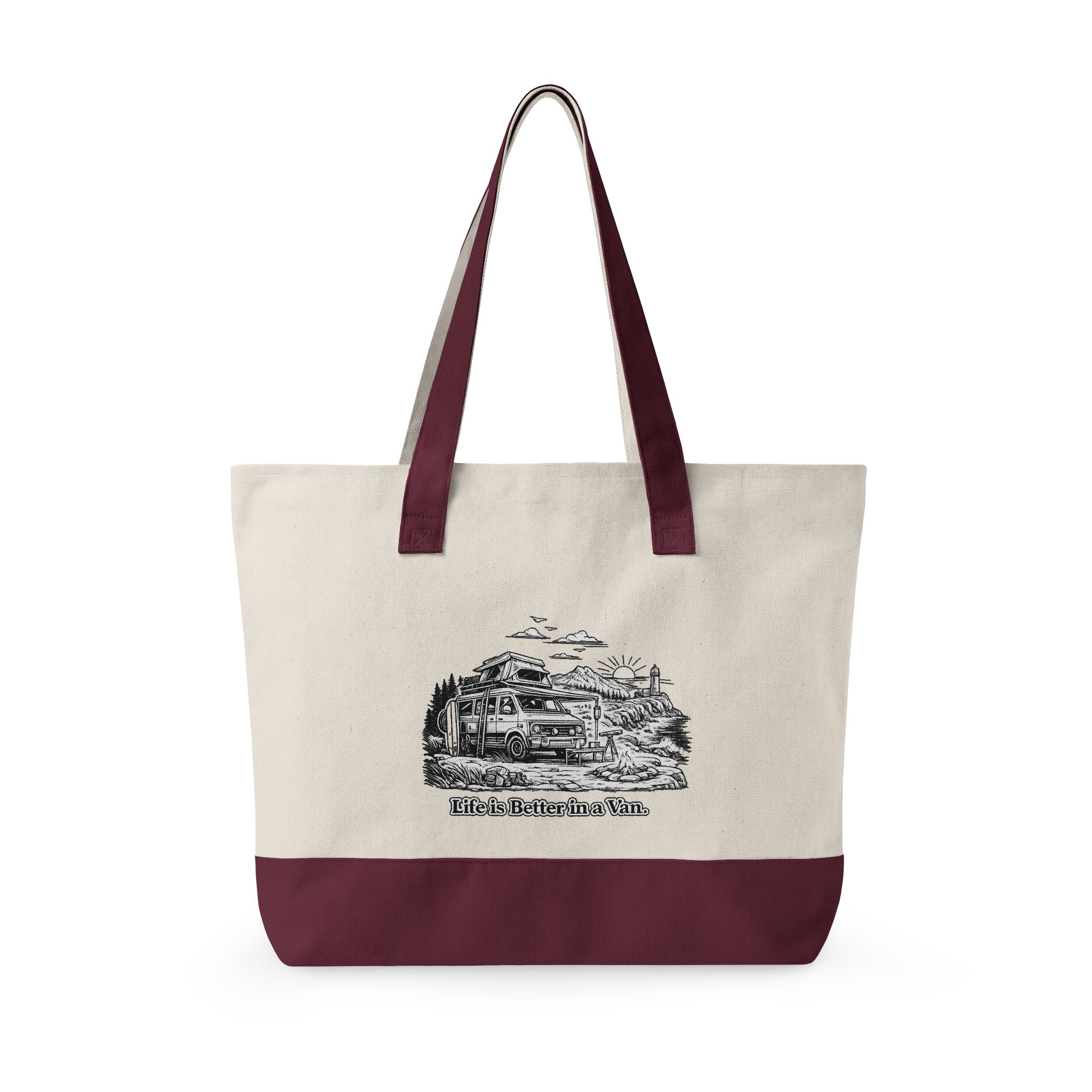 Zippered Canvas Tote — "Life Is Better In A Van" (Design Minimal-Line)