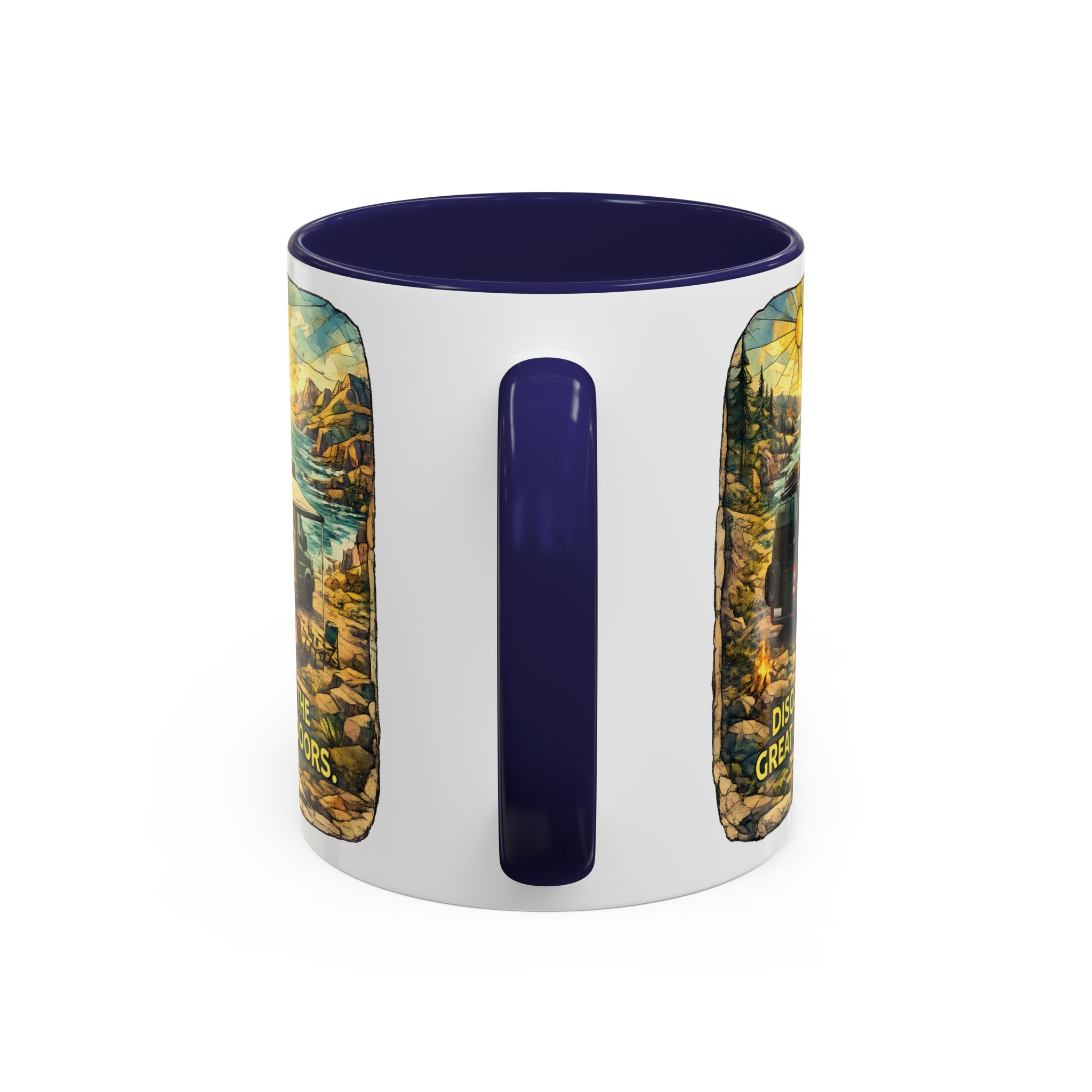 Accent Coffee Mug (11, 15oz) — "Discover The Great Outdoors" Design Cubic-Line