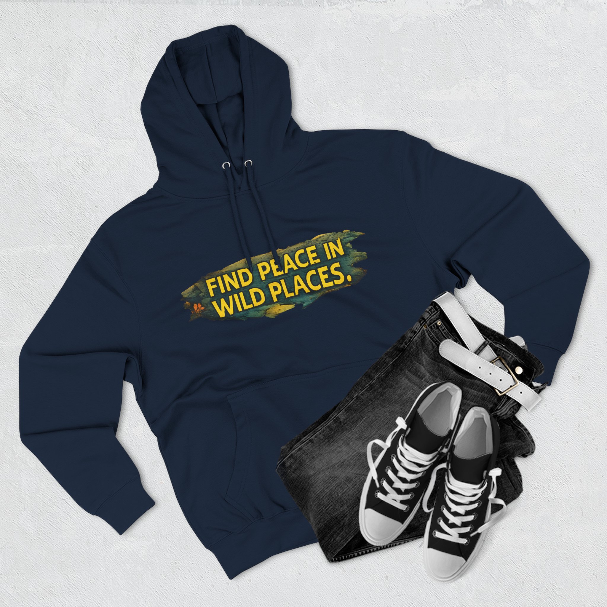 Three-Panel Fleece Hoodie - "Find Peace In Wild Places" Design Cubic-Line