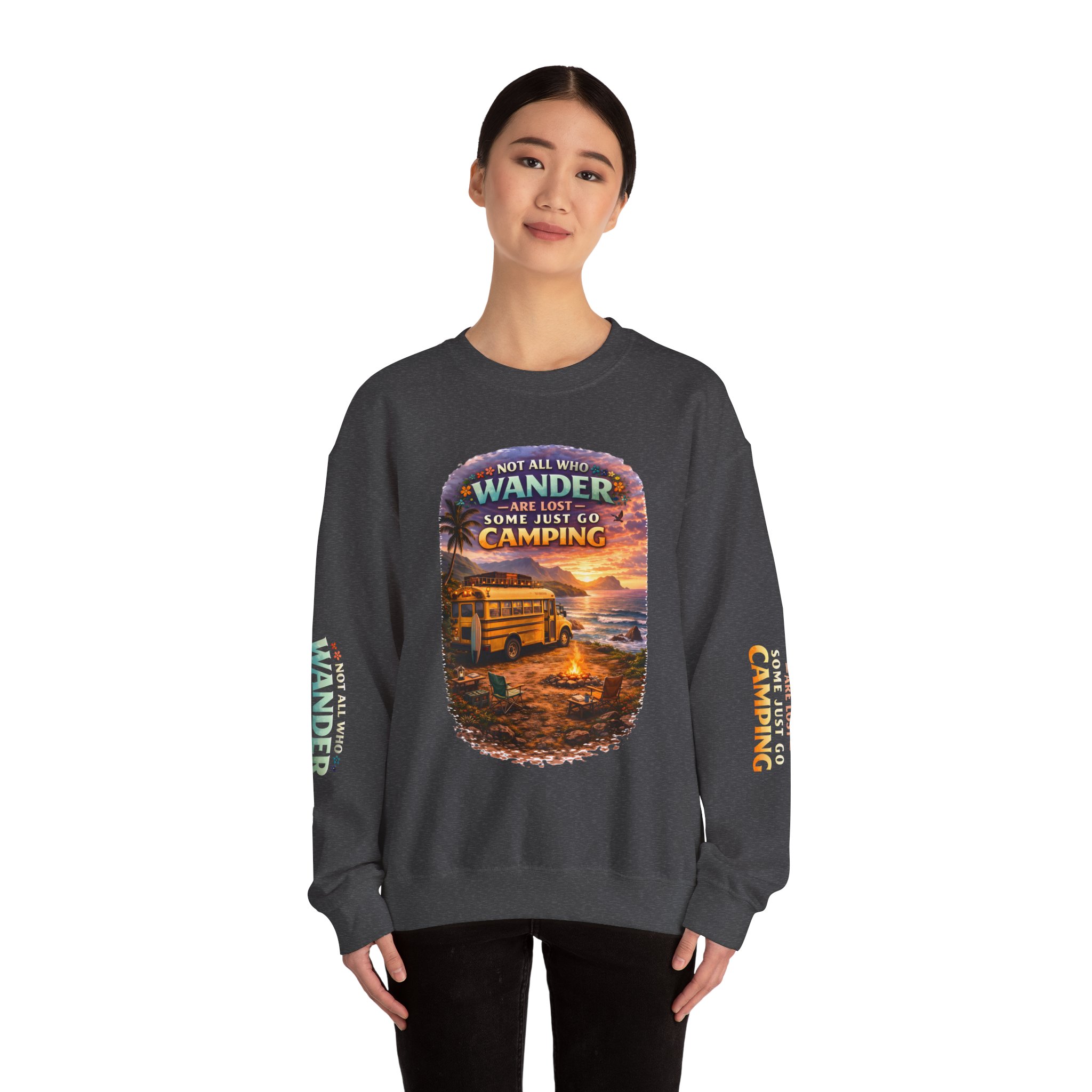 Unisex Heavy Blend™ Crewneck Sweatshirt — "Not All Who Wander Are Lost" Design Scenic-Line