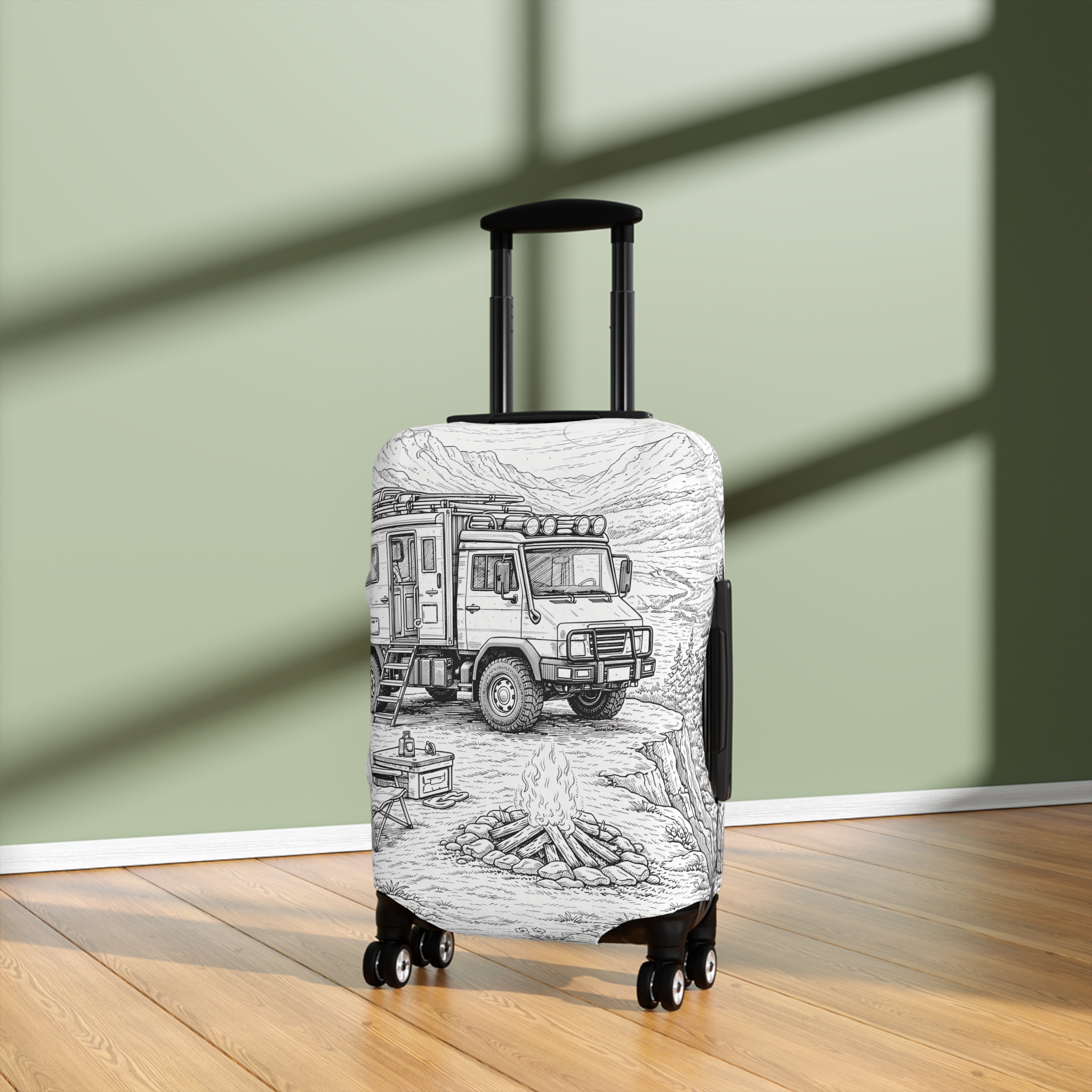 Luggage Cover — Adventure Camper Sketch Travel Suitcase