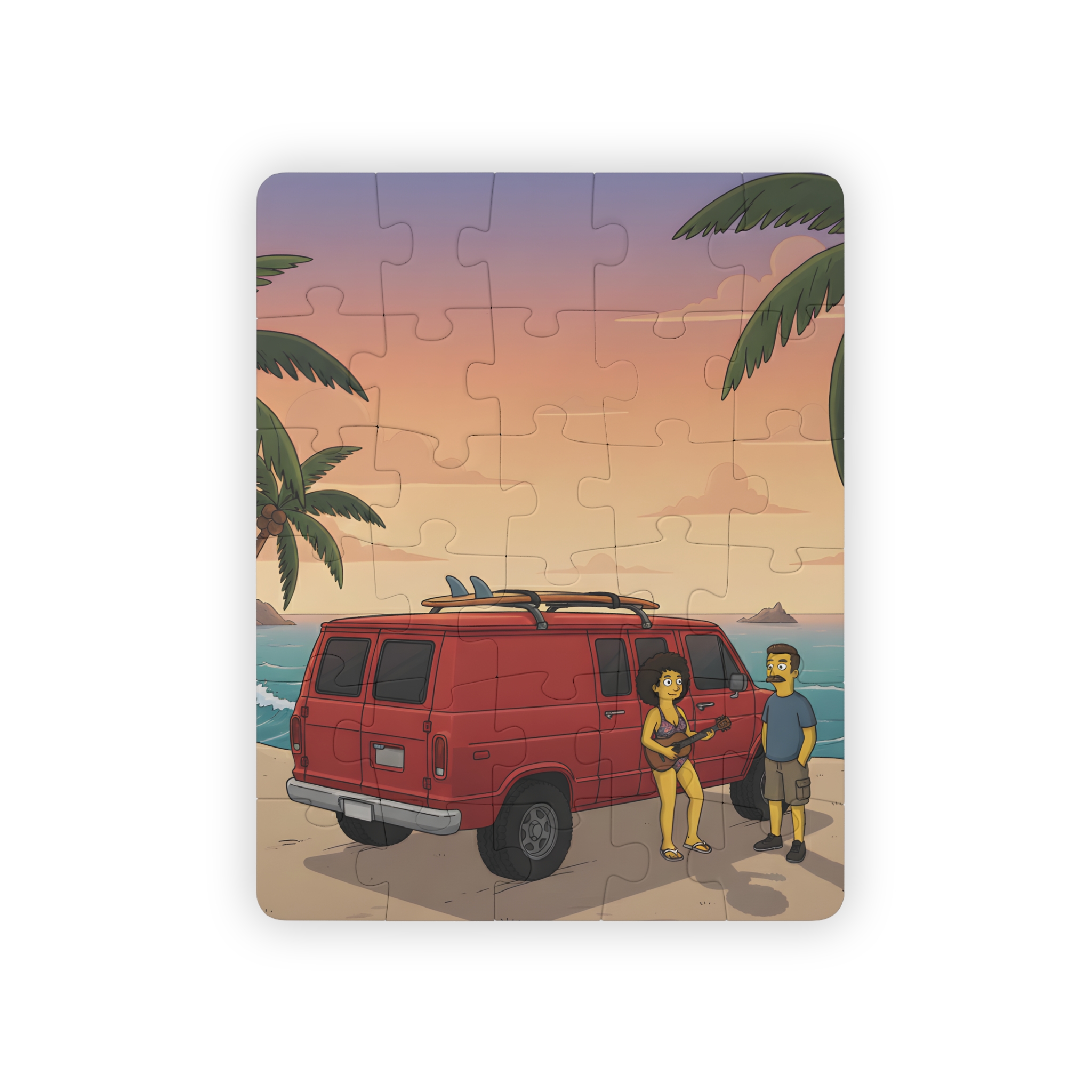 Kids' 30‑Piece Camping Puzzle — Surfing Family Sunset Jigsaw