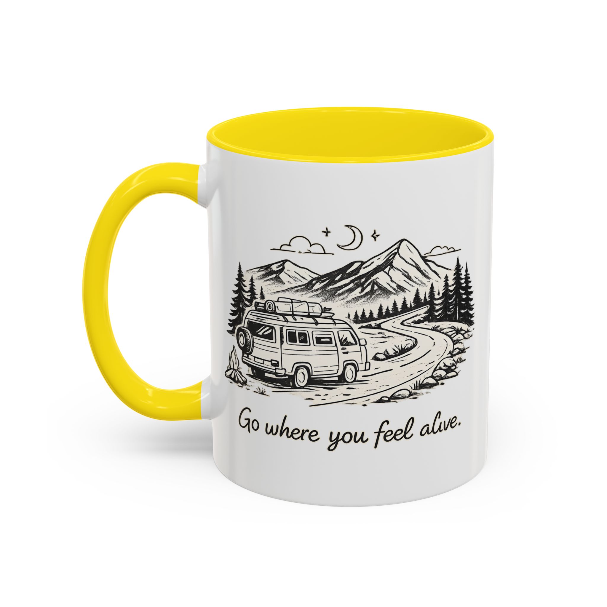 Accent Coffee Mug (11, 15oz) — "Go Where You Feel Alive" Design Minimal-Line