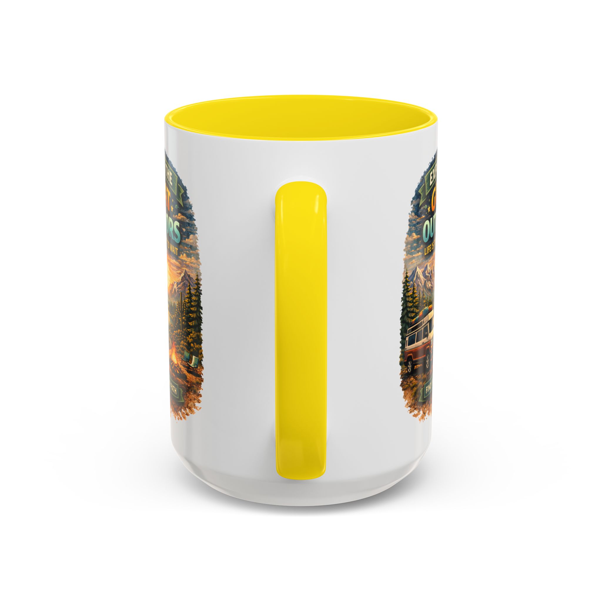 Accent Coffee Mug (11, 15oz) — "Explore The Great Outdoors" Design Scenic-Line