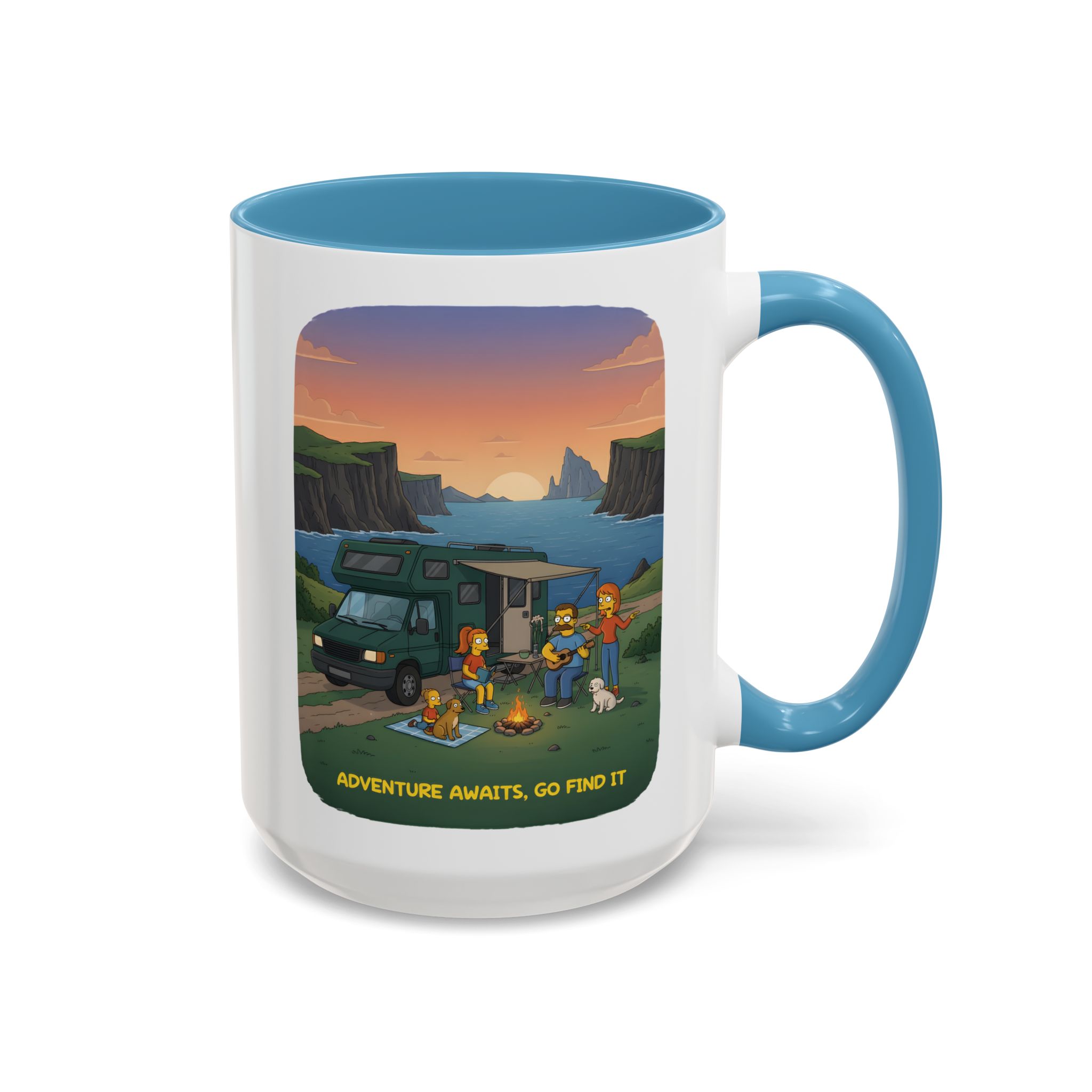 Accent Coffee Mug (11, 15oz) — "Adventure Awaits-Go Find It"" Design Sitcom-Line