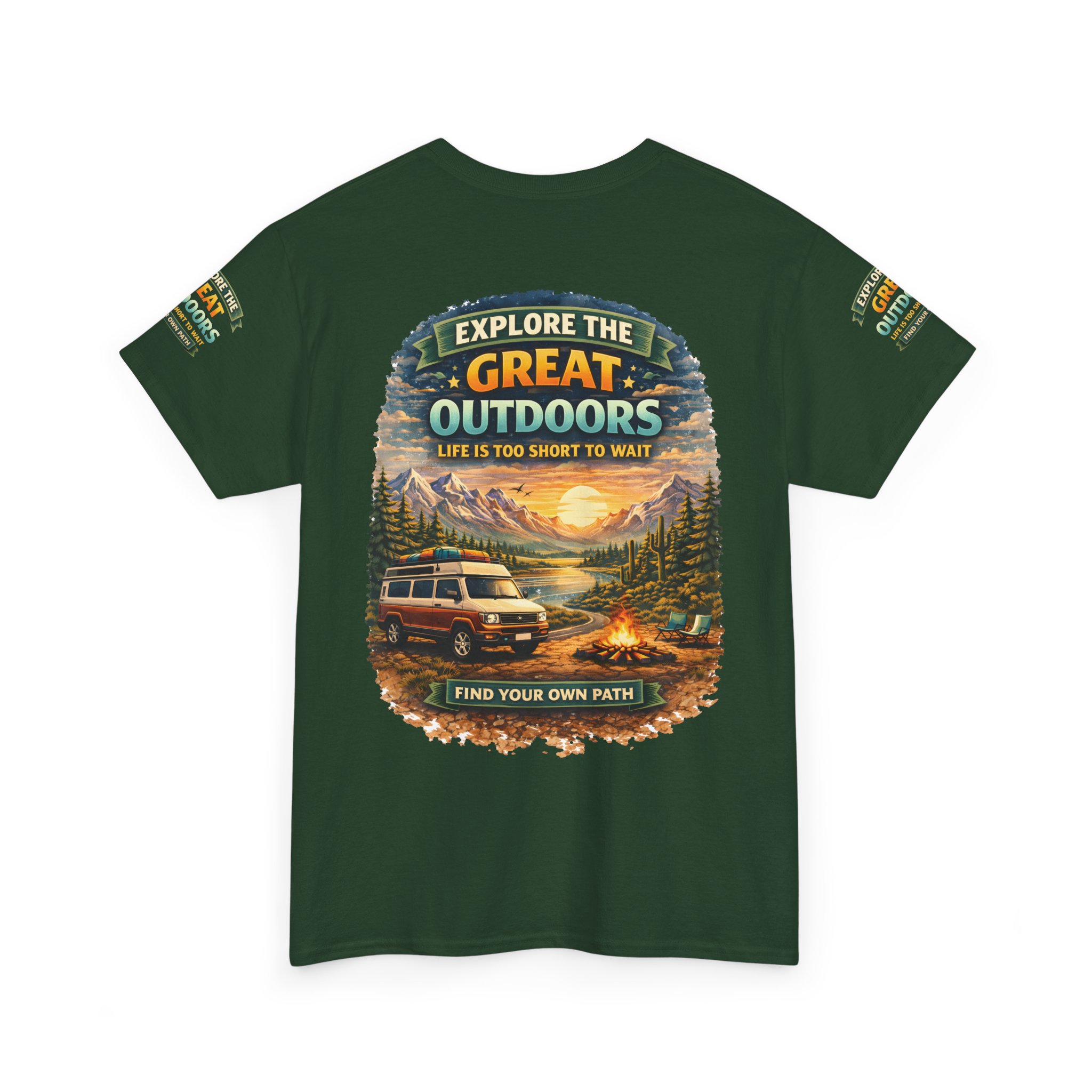 Unisex Heavy Cotton Tee — "Explore The Great Outdoors" Design Scenic-Line