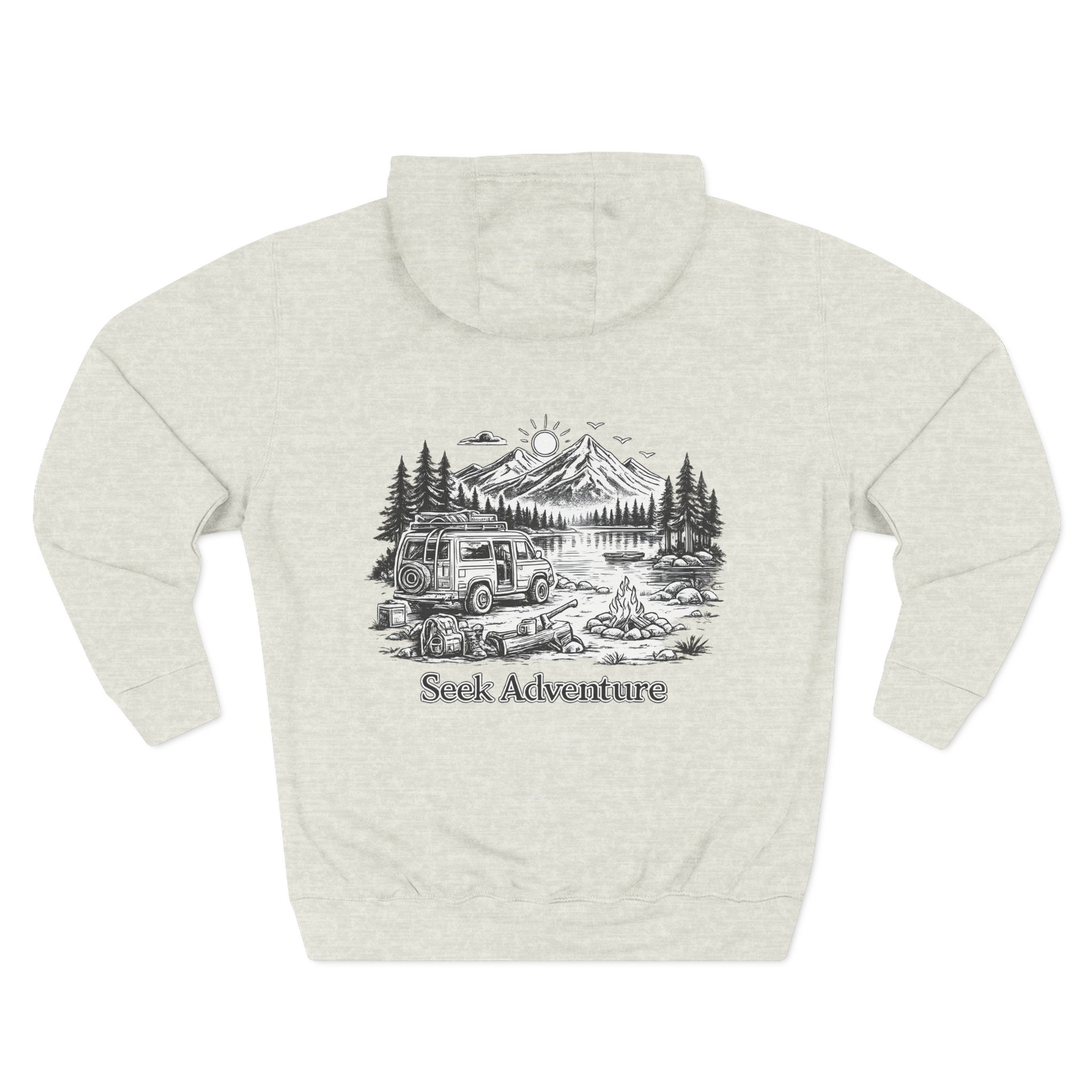 Three-Panel Fleece Hoodie - "Seek Adventure" Design Minimal-Line