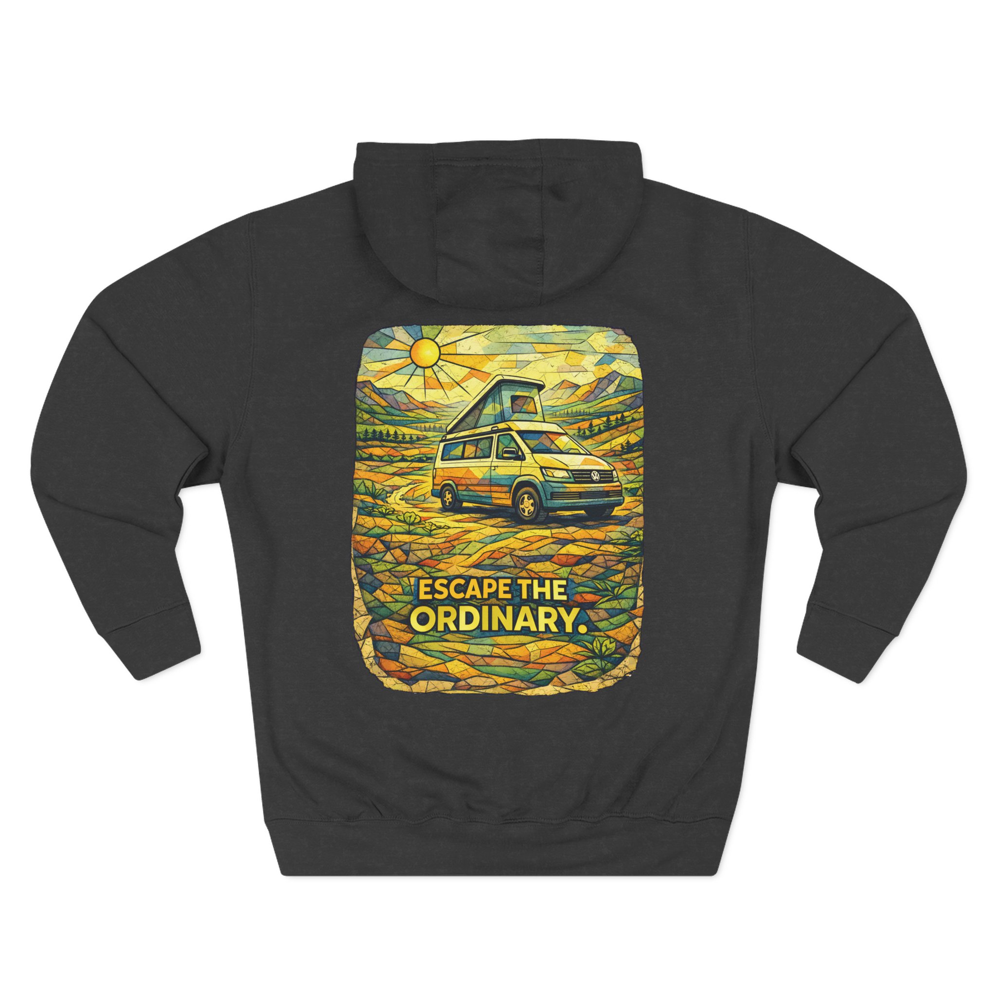 Three-Panel Fleece Hoodie - "Escape The Ordinary" Design Cubic-Line