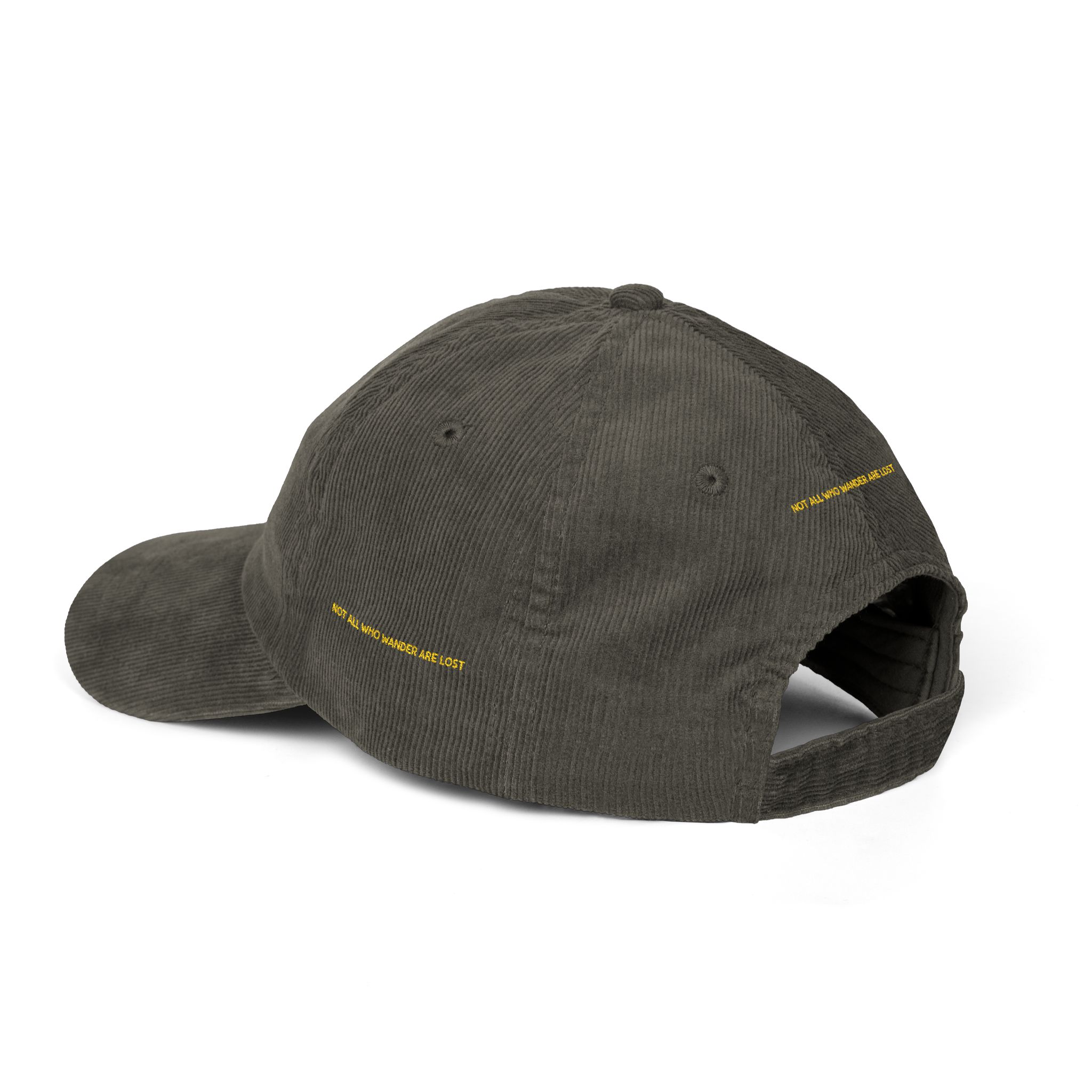 Vintage Corduroy Cap (Embroidery) — "Not All Who Wander Are Lost" Embroidered Hat