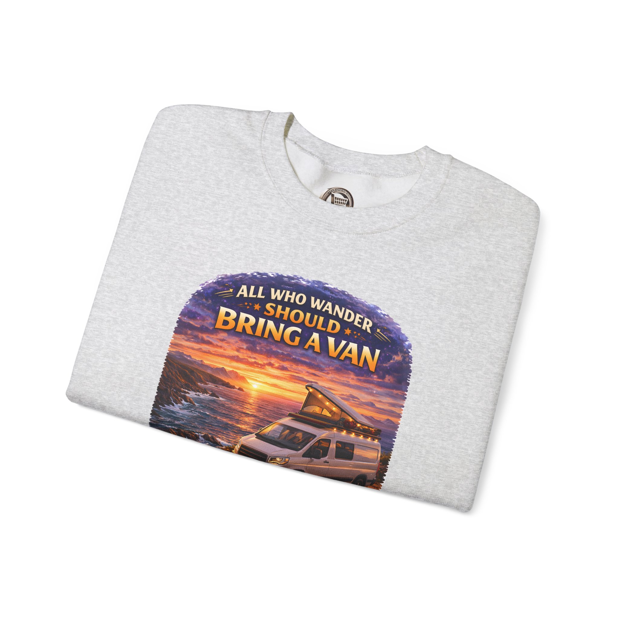 Unisex Heavy Blend™ Crewneck Sweatshirt — "All Who wander Should Bring A Van" Design Scenic-Line
