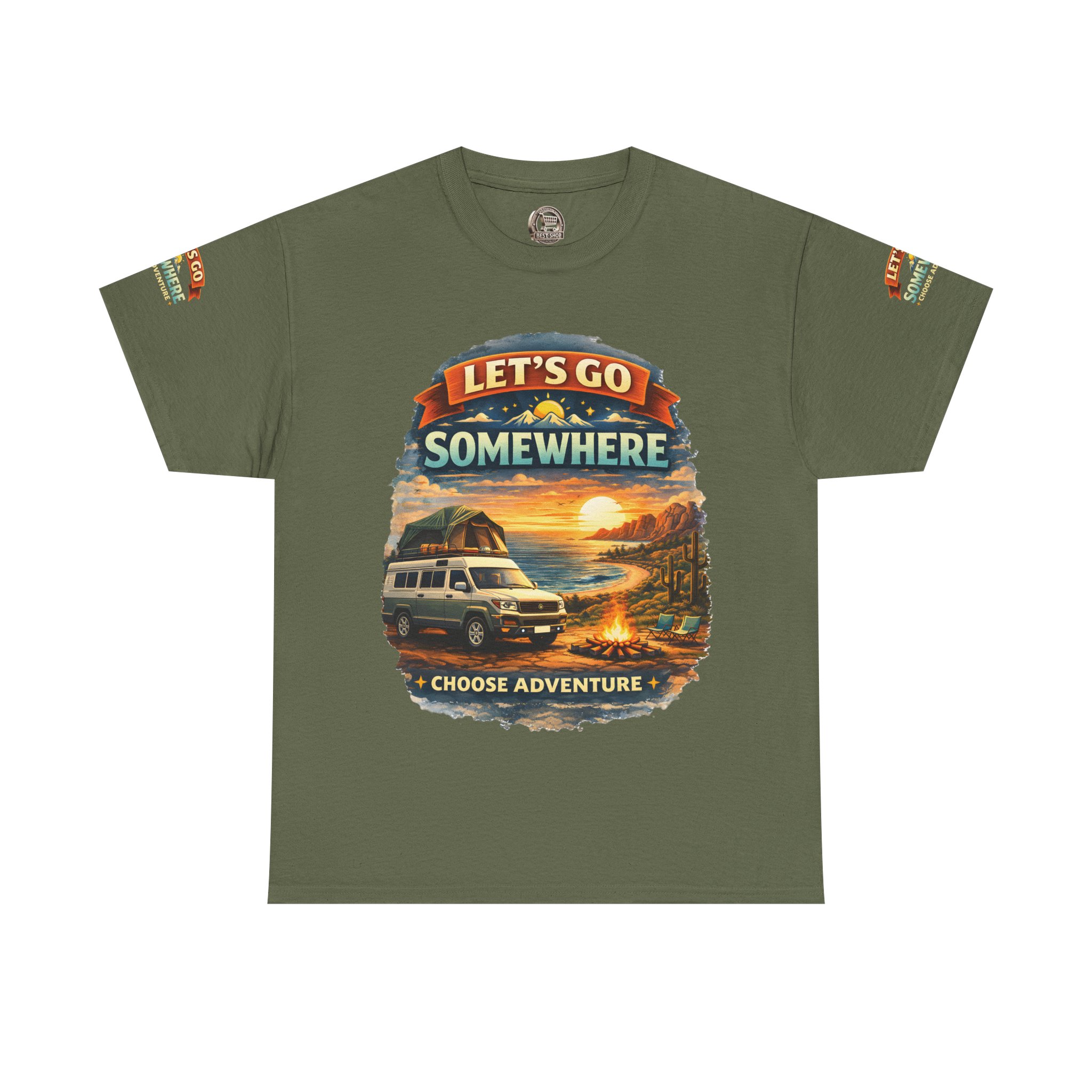 Unisex Heavy Cotton Tee — "Lets Go Somewhere" Design Scenic-Line