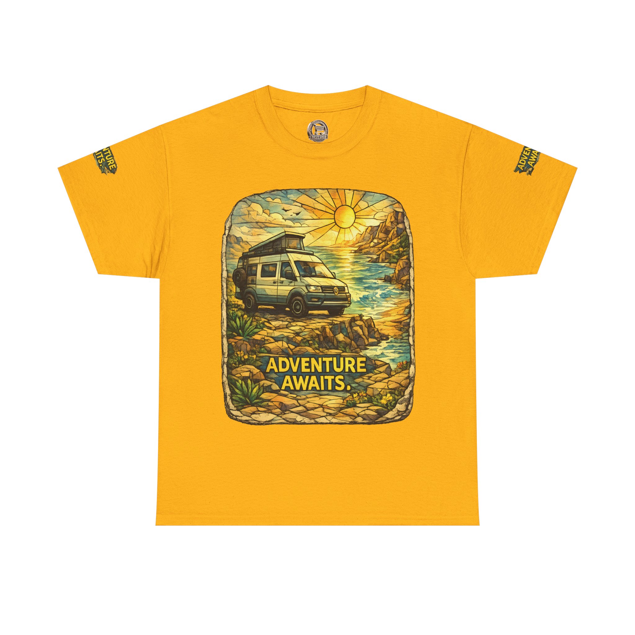 Unisex Heavy Cotton Tee — "Adventure Awaits" Design Cubic-Line