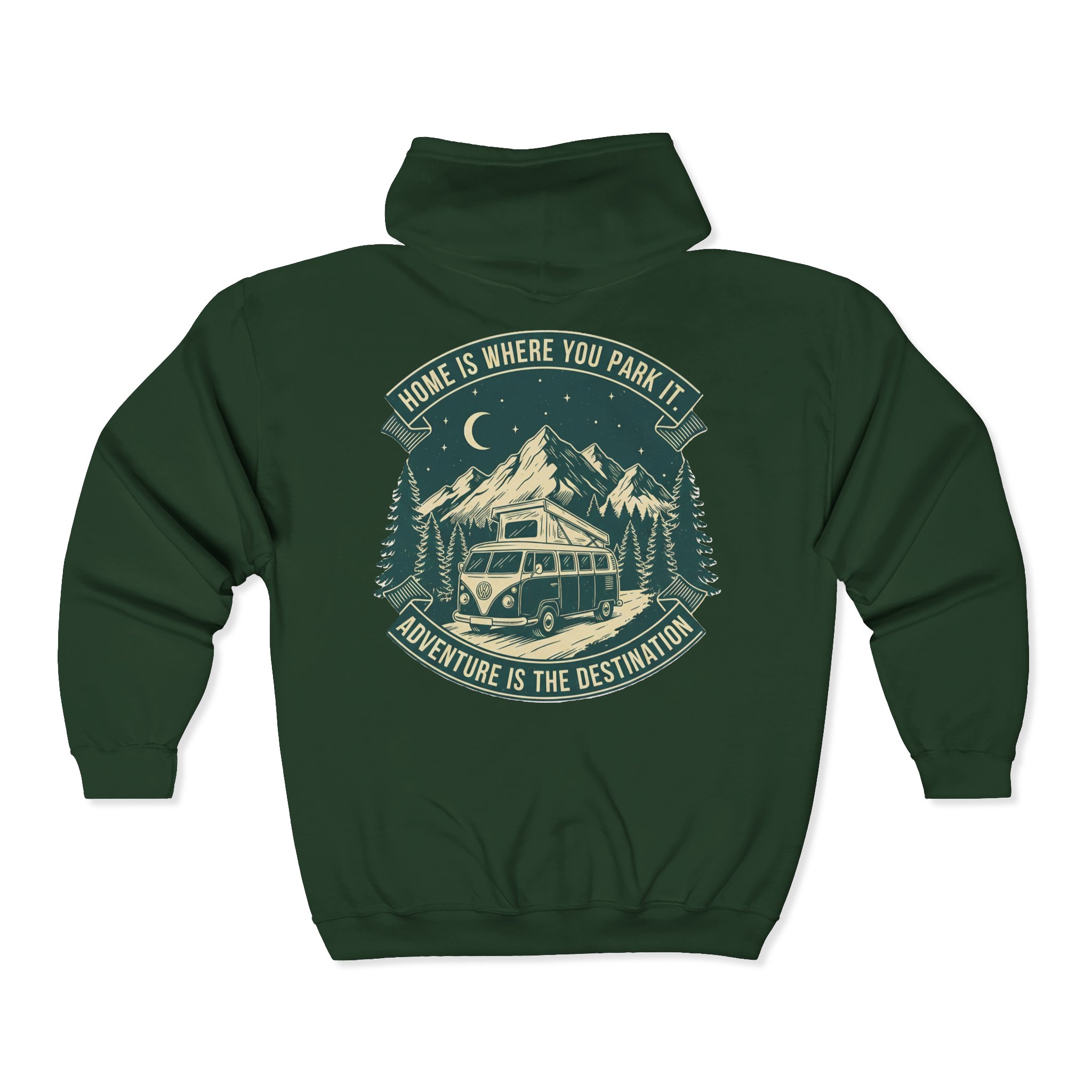 9466761957761228279_2048.jpeg Zip Hoodie — "Home Is Where You Park It-Adventure is the destination"(Only Back Printed) Camper Van Adventure Zip-Up