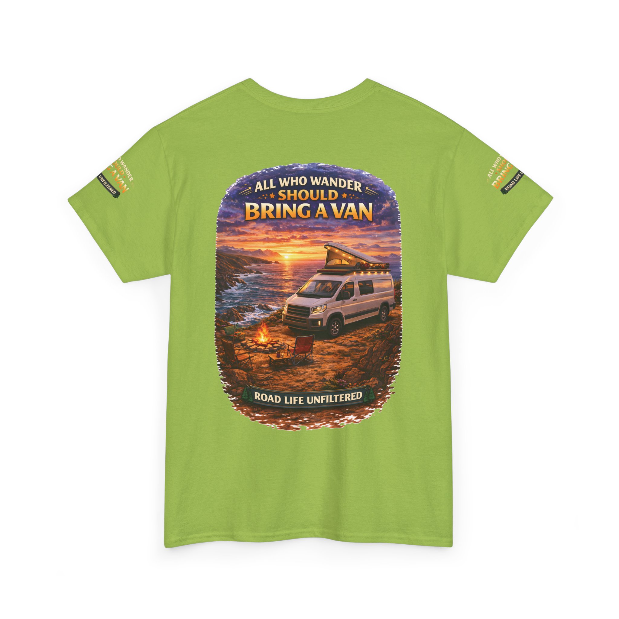 Unisex Heavy Cotton Tee — "All Who wander Should Bring A Van" Design Scenic-Line