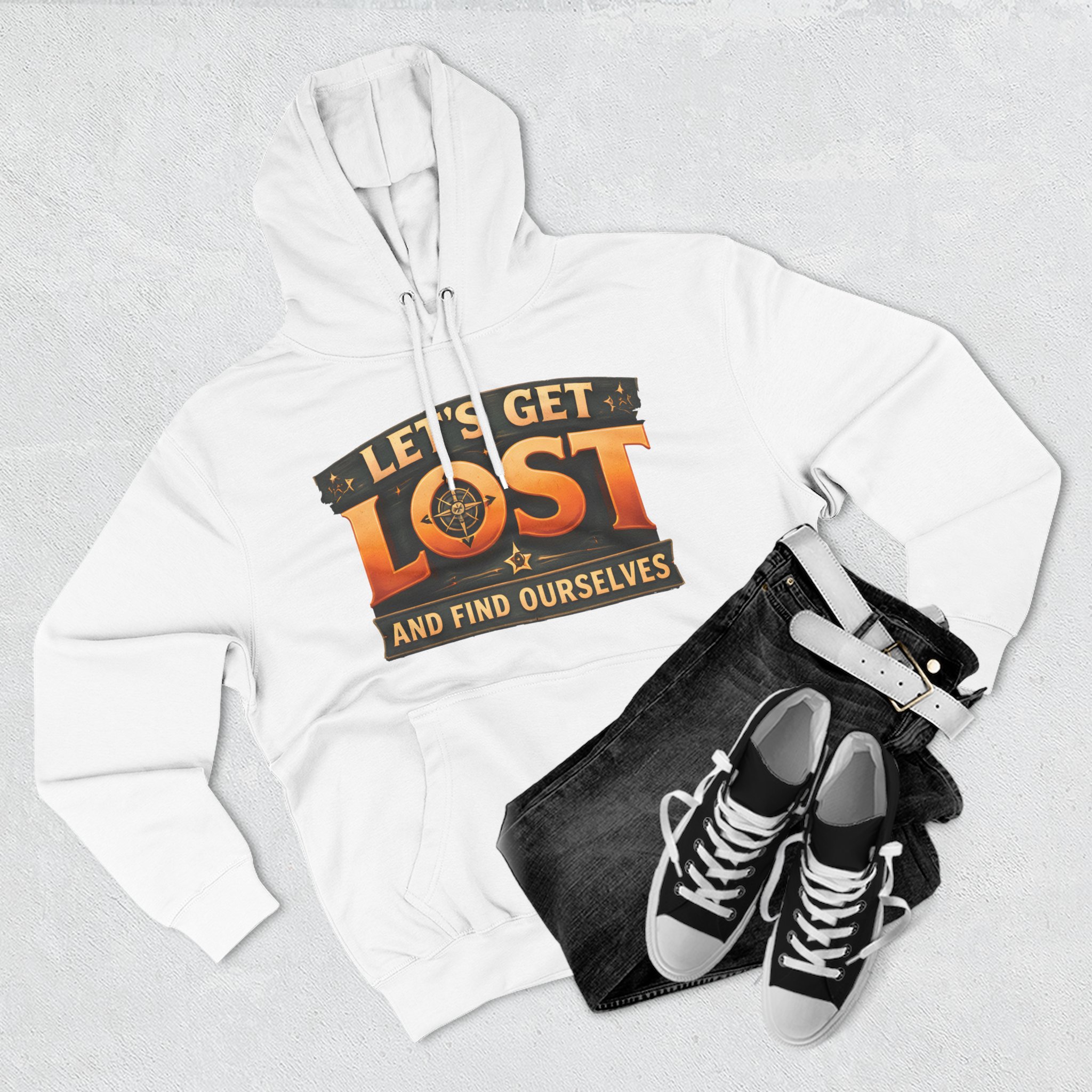 Three-Panel Fleece Hoodie - "Let´s Get Lost And Found Ourselfs" Design Scenic-Line