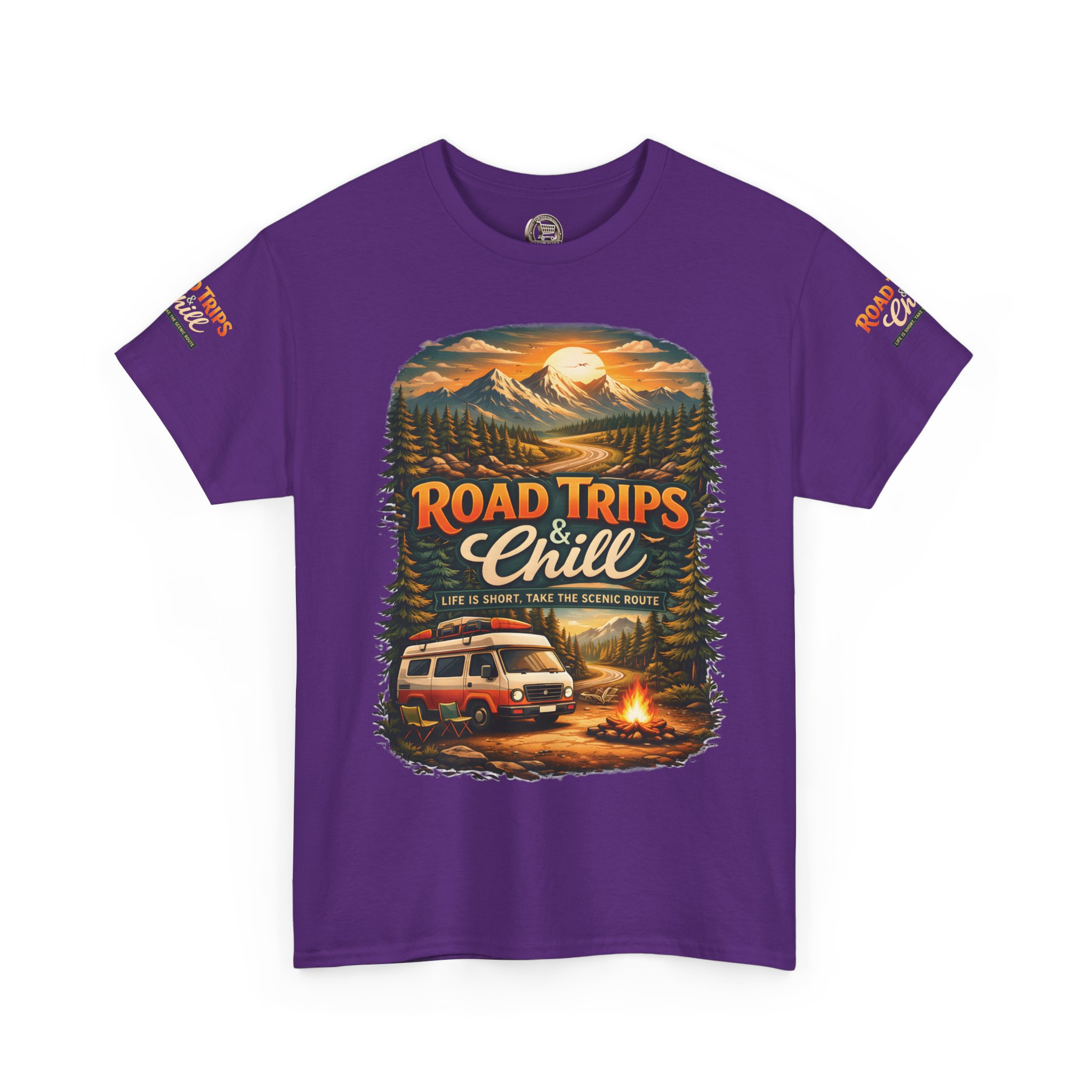 Unisex Heavy Cotton Tee — "Road Trips & Chill" Design Scenic-Line