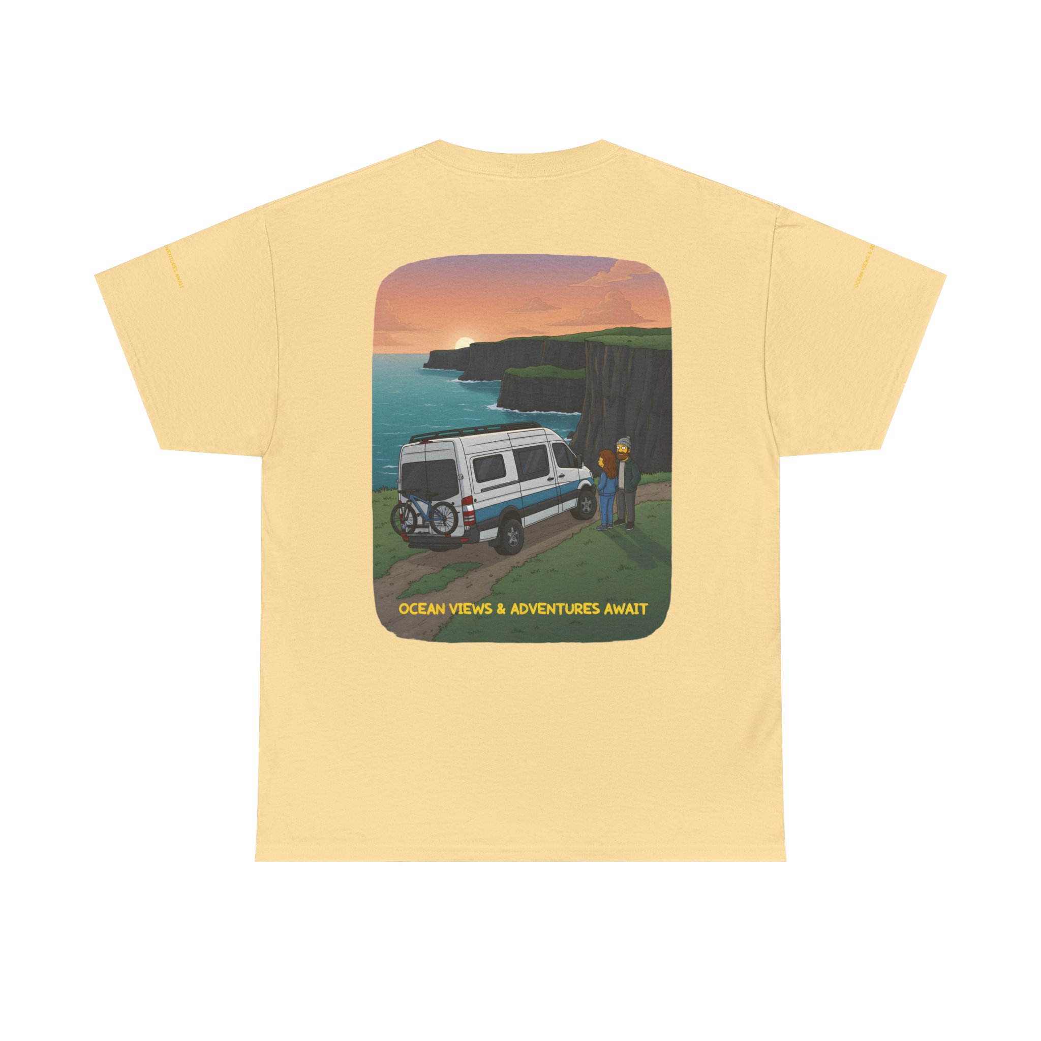 Unisex Heavy Cotton Tee — "Ocean Views-Adventures Awaits" Design Sitcom-Line