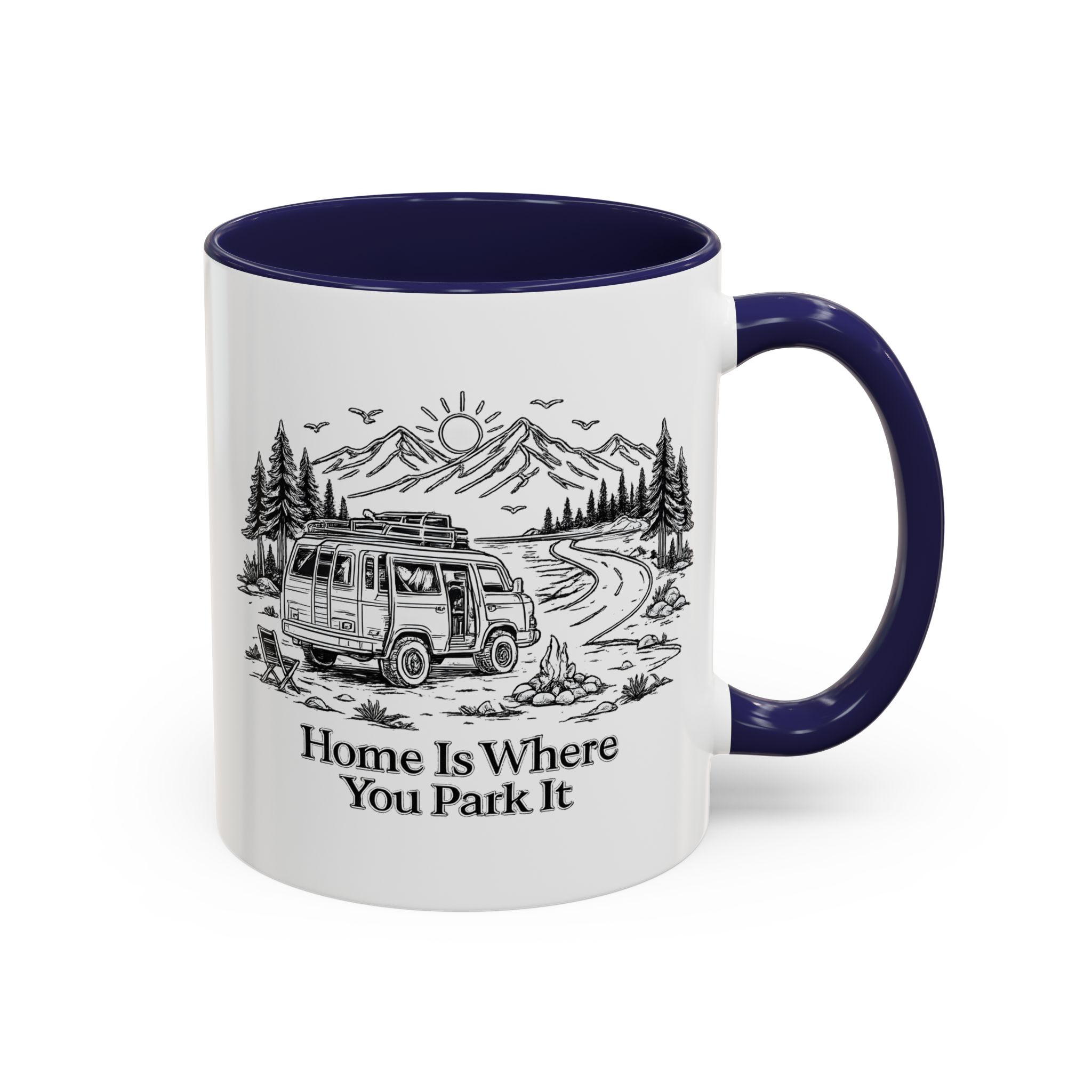 Accent Coffee Mug (11, 15oz) — "Home Is Where You Park It" Design Minimal-Line