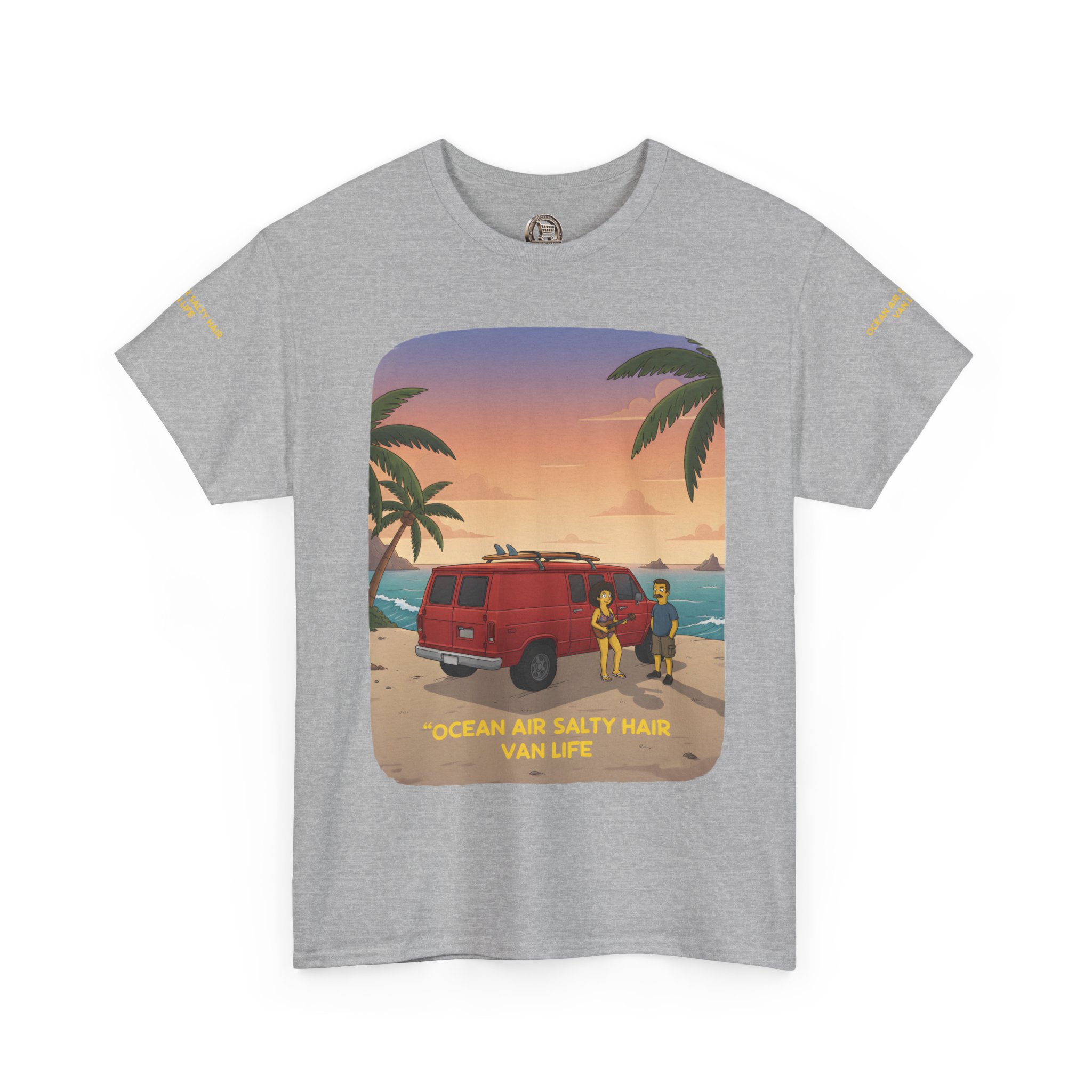 Unisex Heavy Cotton Tee — "Ocean Air Salty Hair Van Life" Design Sitcom-Line