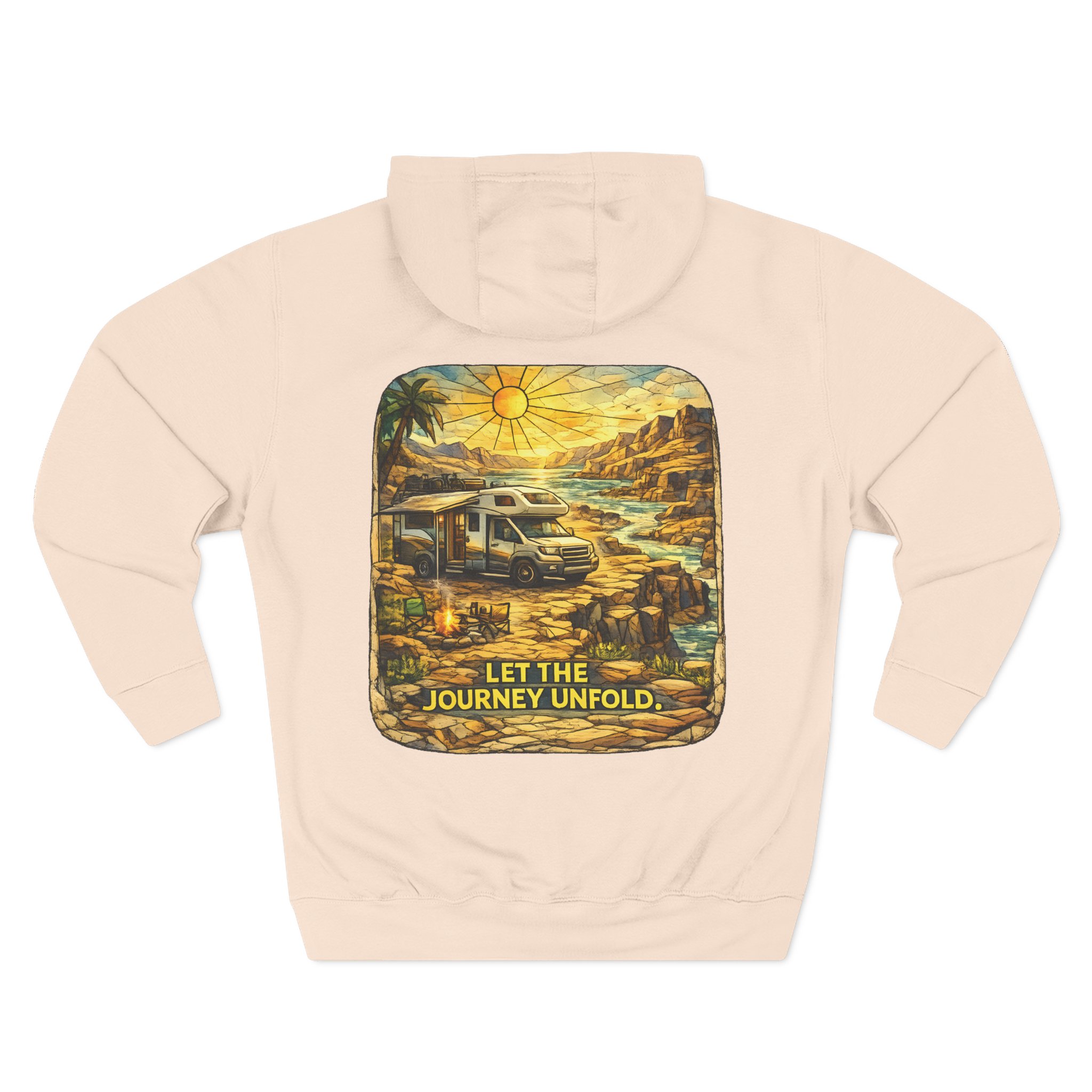 Three-Panel Fleece Hoodie - "Let The Journey Unfold" Design Cubic-Line