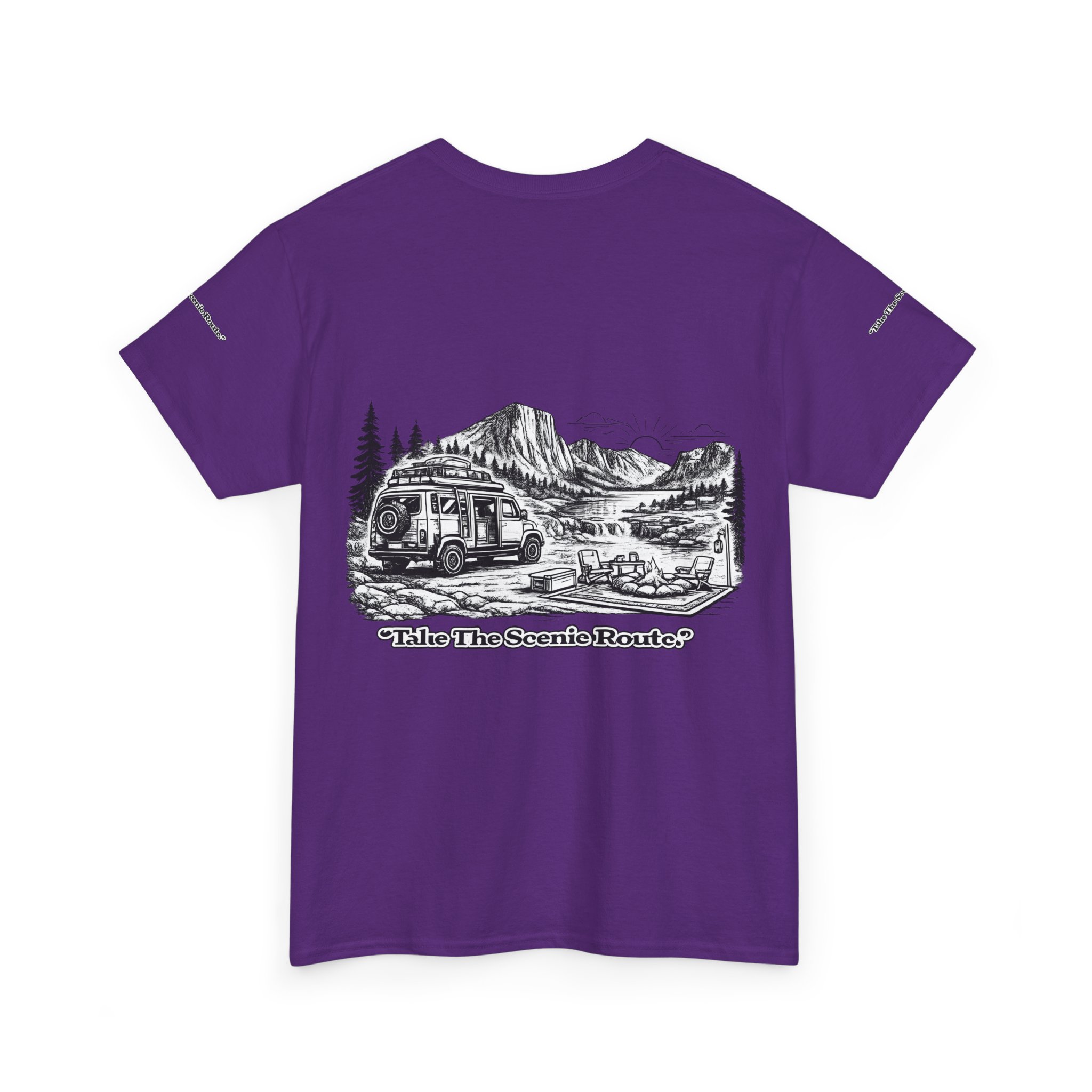Unisex Heavy Cotton Tee — "Take The Scenic Route" Design Minimal-Line