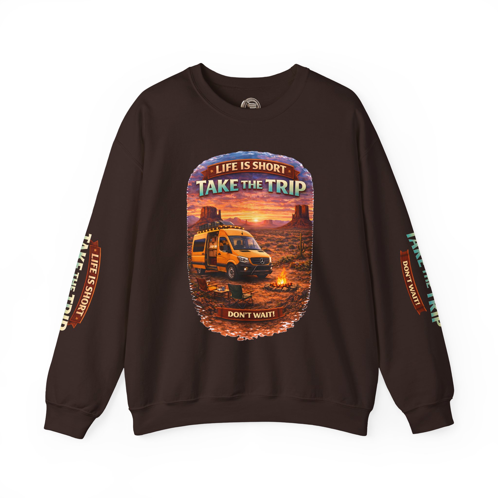Unisex Heavy Blend™ Crewneck Sweatshirt — "Live Is Short Take The Trip" Design Scenic-Line